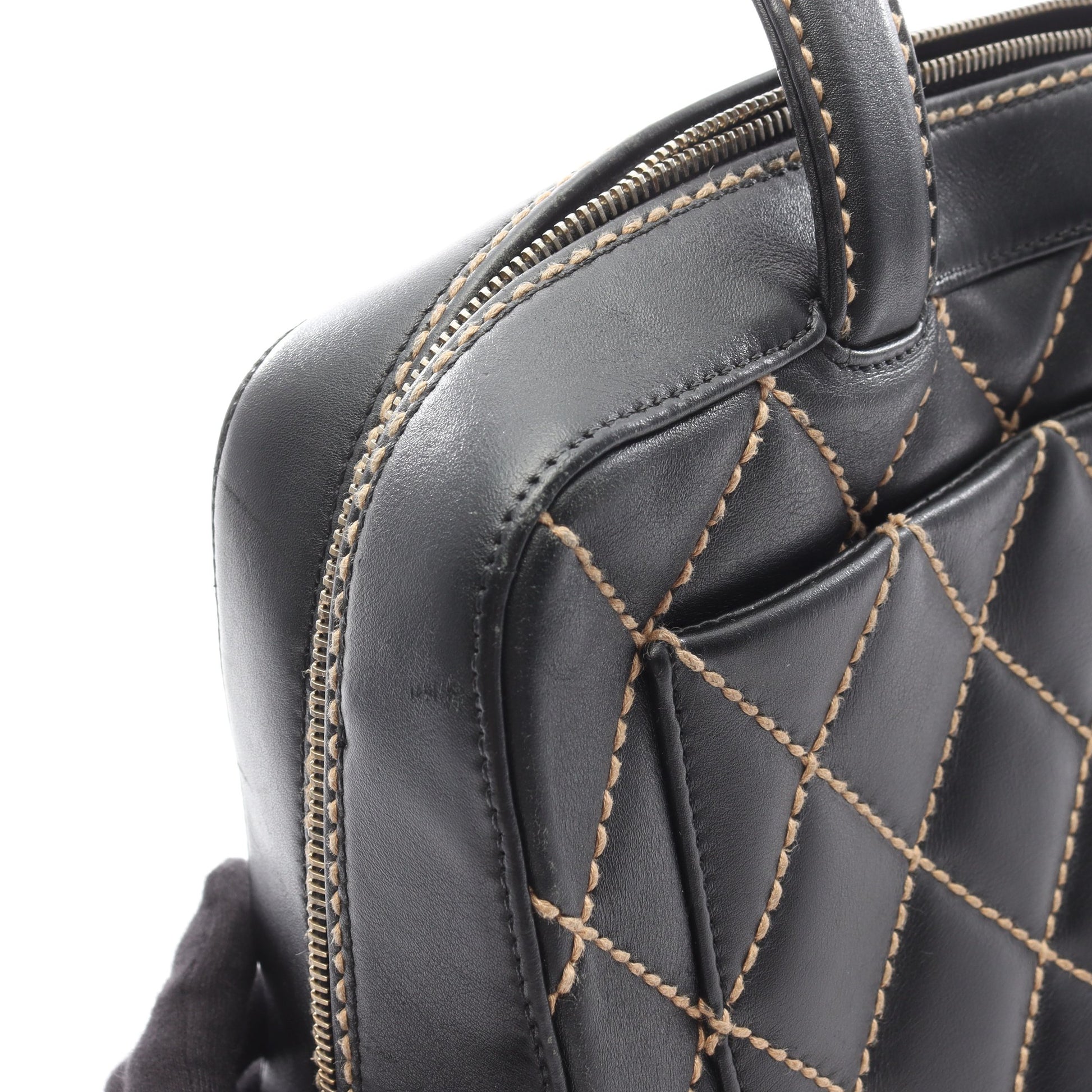 ワイルドステッチ ハンドバッグ ミニボストンバッグ レザー ブラック ゴールド金具 シャネル バッグ CHANEL