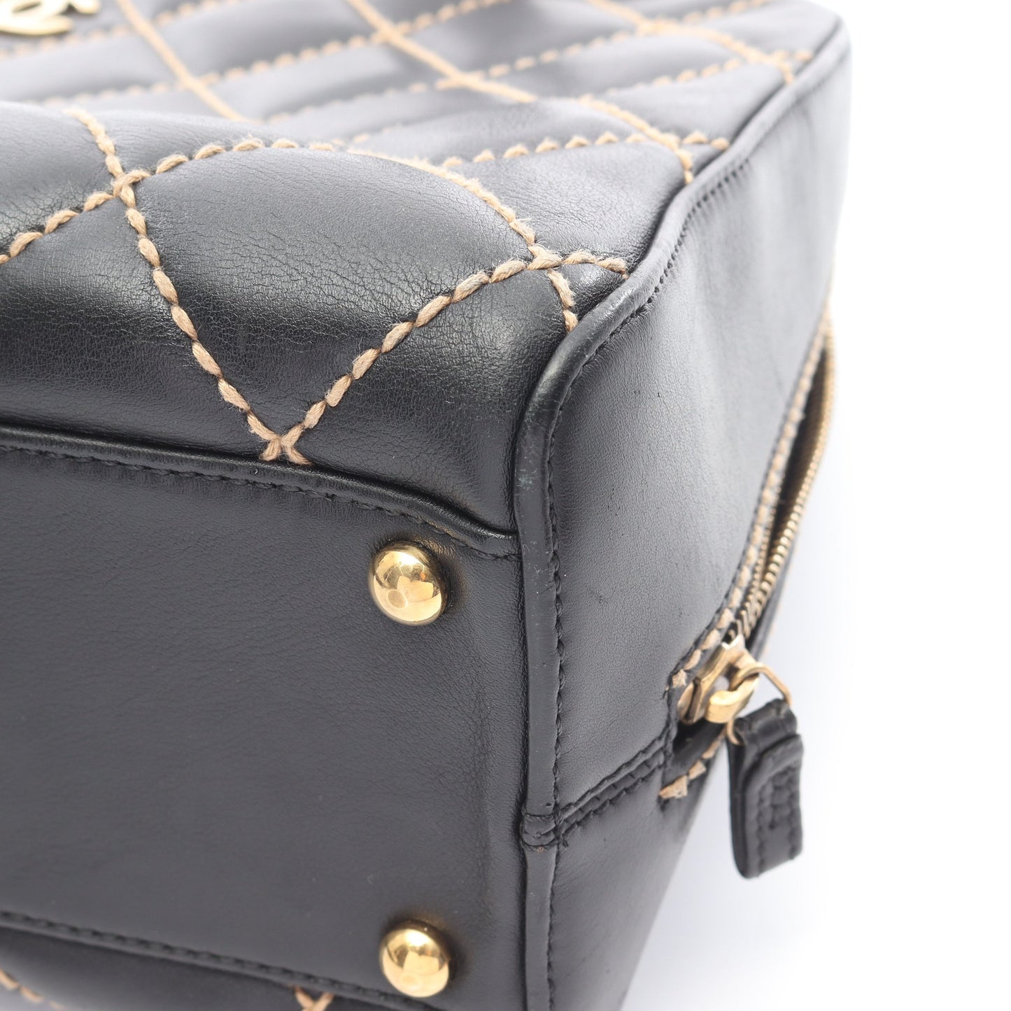 ワイルドステッチ ハンドバッグ ミニボストンバッグ レザー ブラック ゴールド金具 シャネル バッグ CHANEL