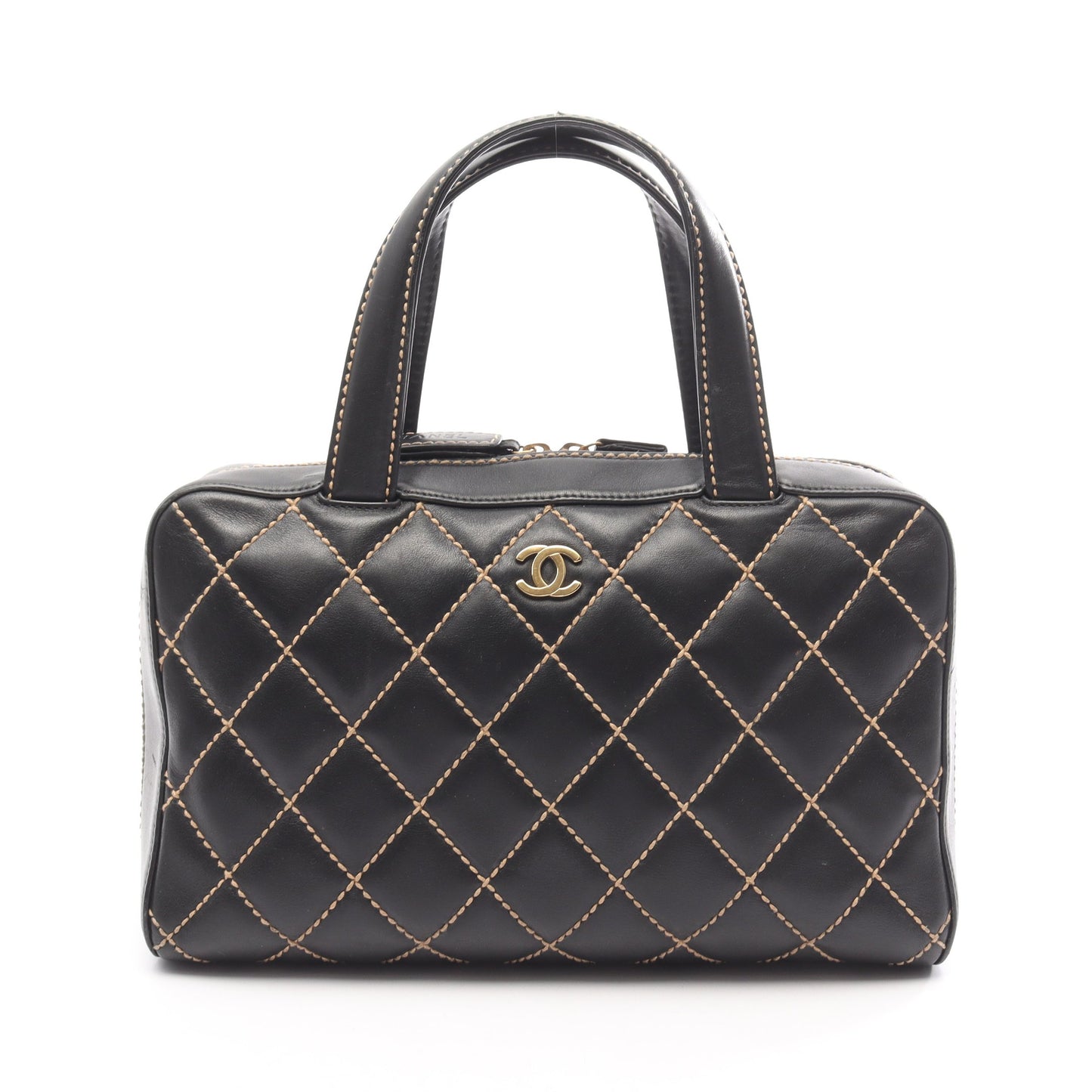 ワイルドステッチ ハンドバッグ ミニボストンバッグ レザー ブラック ゴールド金具 シャネル バッグ CHANEL
