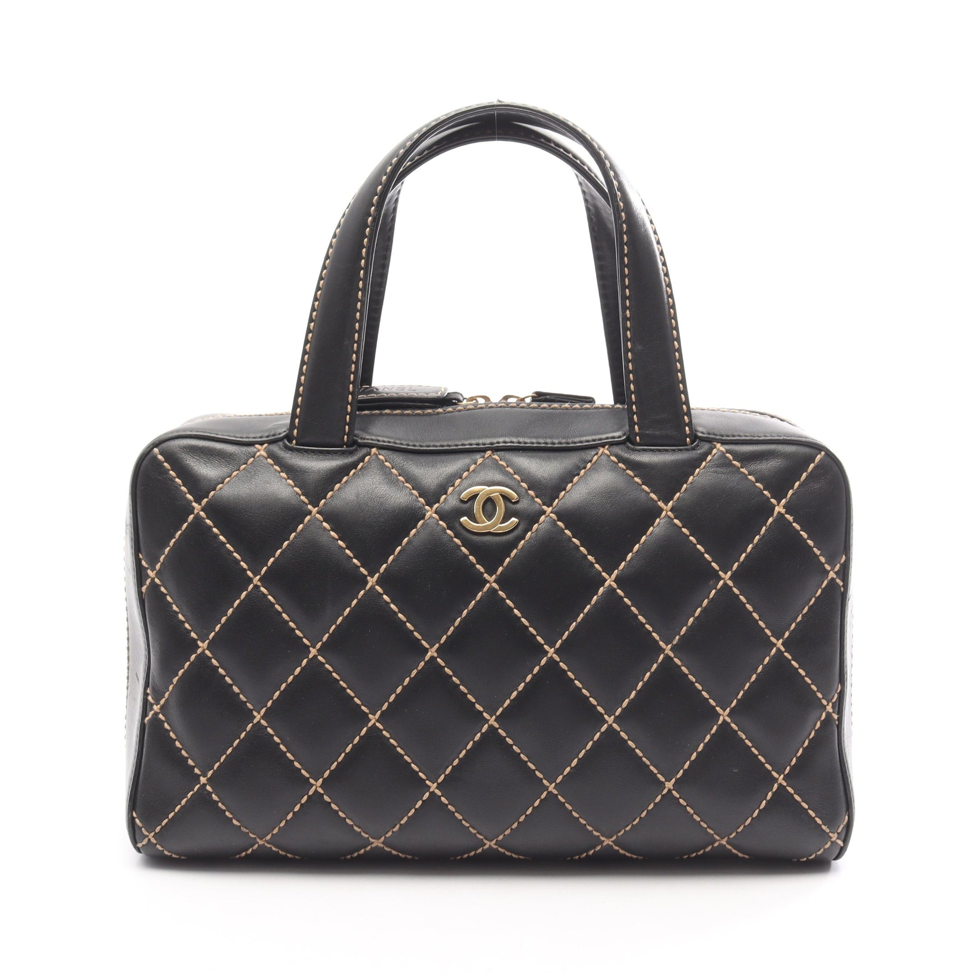 ワイルドステッチ ハンドバッグ ミニボストンバッグ レザー ブラック ゴールド金具 シャネル バッグ CHANEL