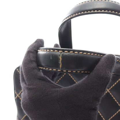ワイルドステッチ ハンドバッグ ミニボストンバッグ レザー ブラック ゴールド金具 シャネル バッグ CHANEL