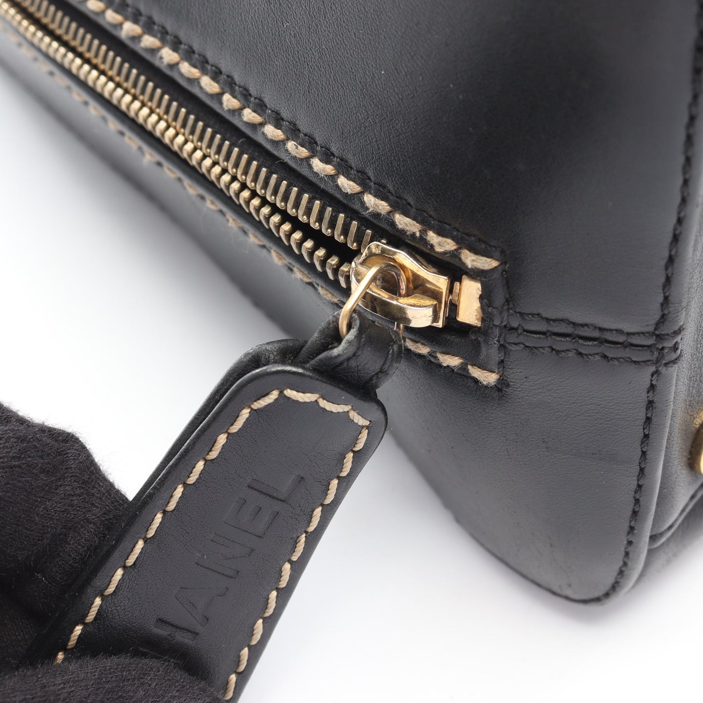 ワイルドステッチ ハンドバッグ ミニボストンバッグ レザー ブラック ゴールド金具 シャネル バッグ CHANEL