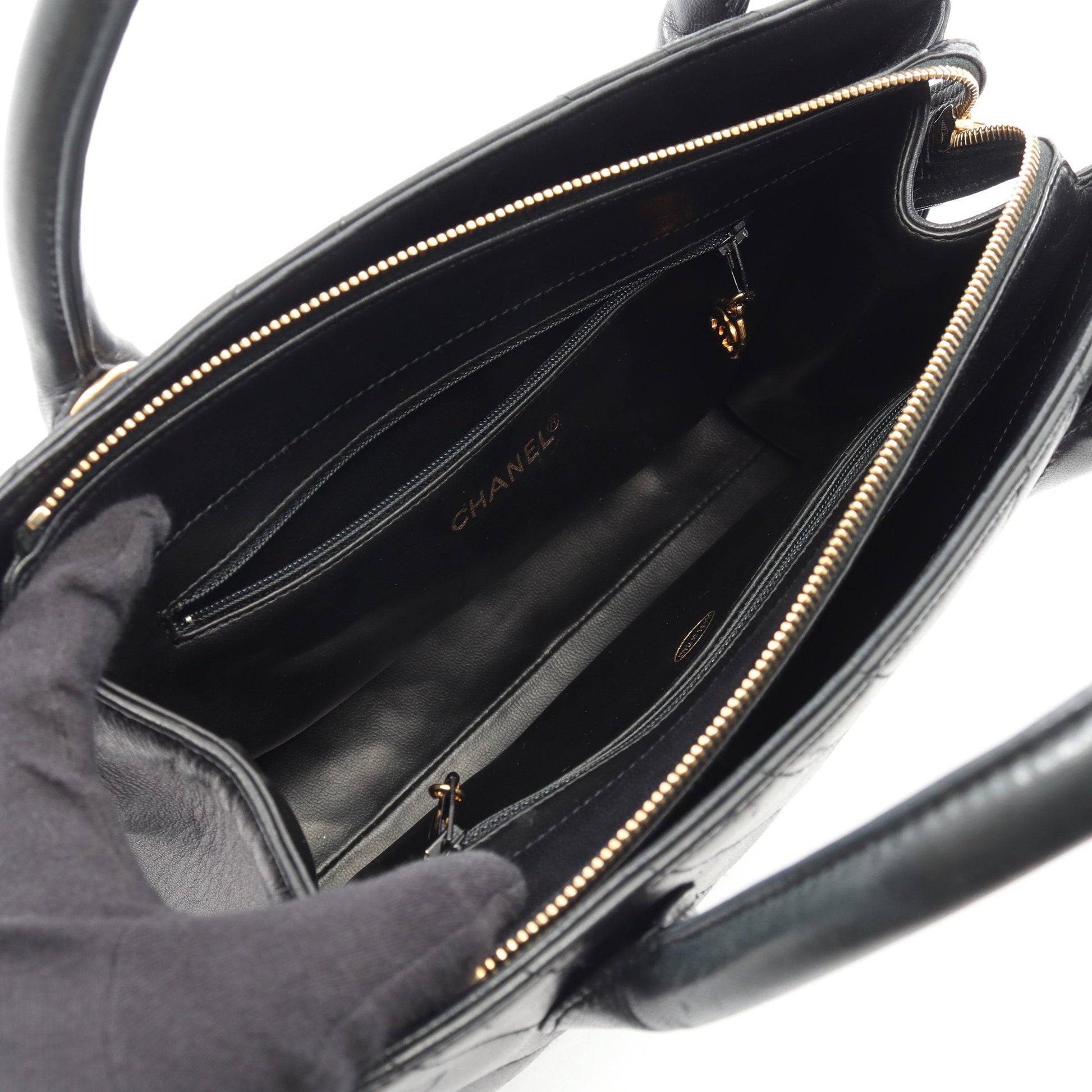 シェブロン Vステッチ 2WAY ハンドバッグ ラムスキン ブラック ゴールド金具 ヴィンテージ シャネル バッグ CHANEL