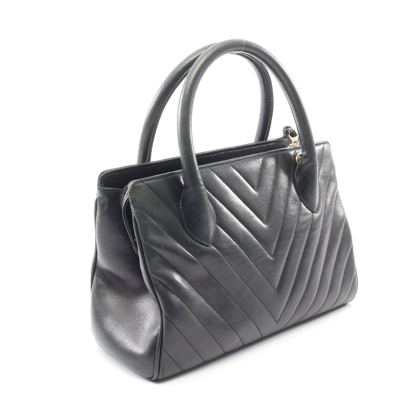 シェブロン Vステッチ 2WAY ハンドバッグ ラムスキン ブラック ゴールド金具 ヴィンテージ シャネル バッグ CHANEL