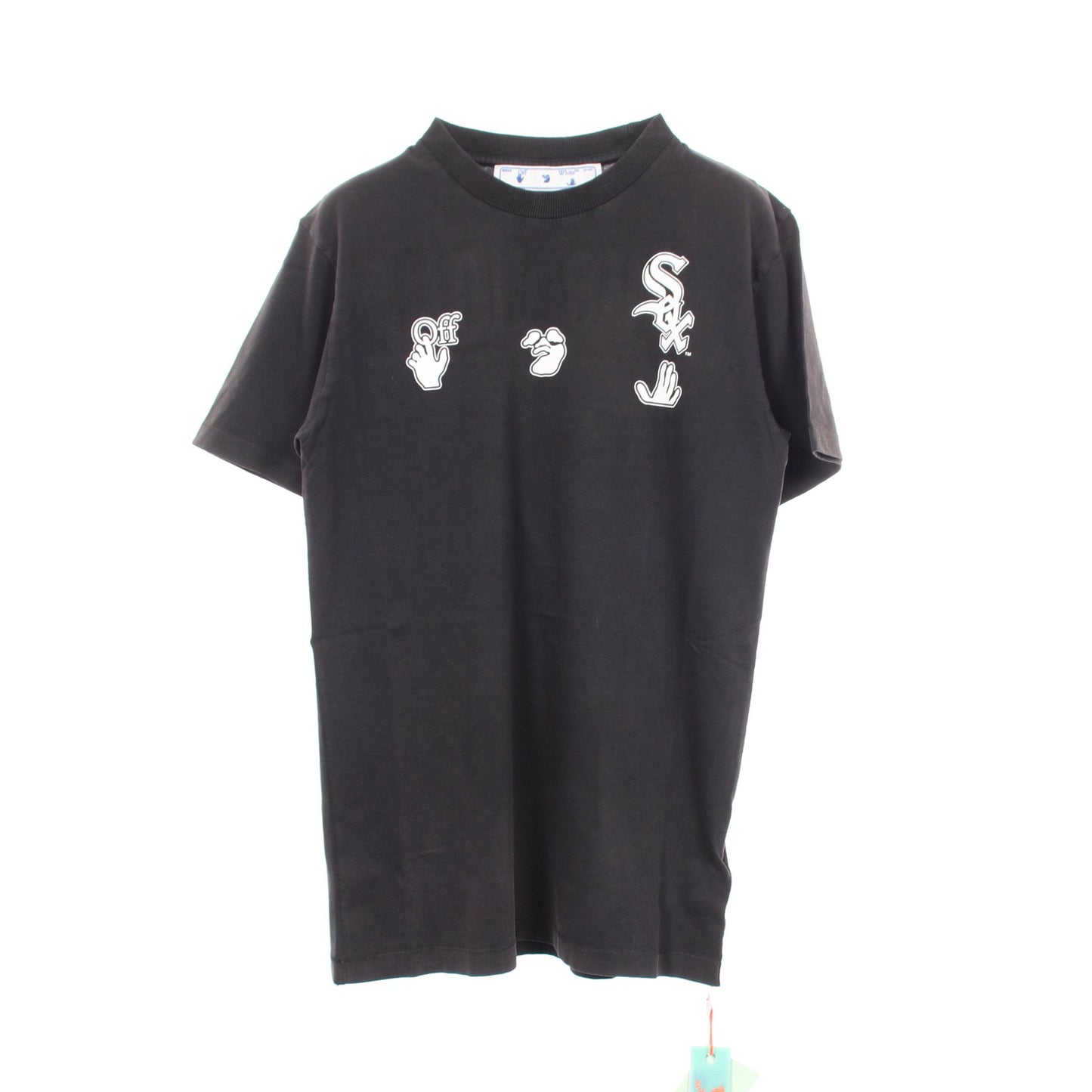 OFF-WHITE × MLB ユーズド加工 半袖Tシャツ コットン ダークグレー オフホワイト トップス OFF-WHITE
