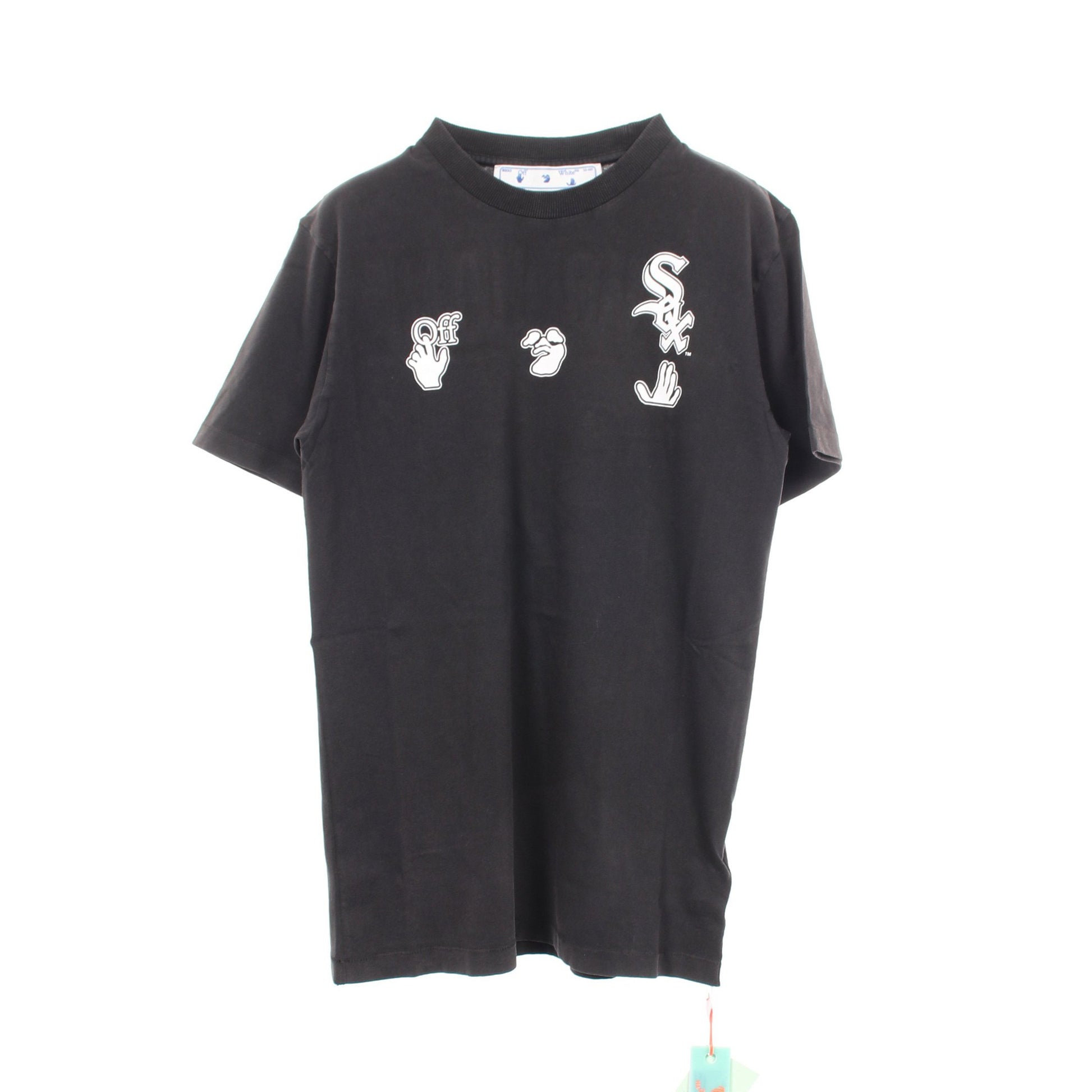 OFF-WHITE × MLB ユーズド加工 半袖Tシャツ コットン ダークグレー オフホワイト トップス OFF-WHITE
