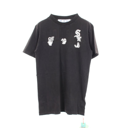 OFF-WHITE × MLB ユーズド加工 半袖Tシャツ コットン ダークグレー オフホワイト トップス OFF-WHITE