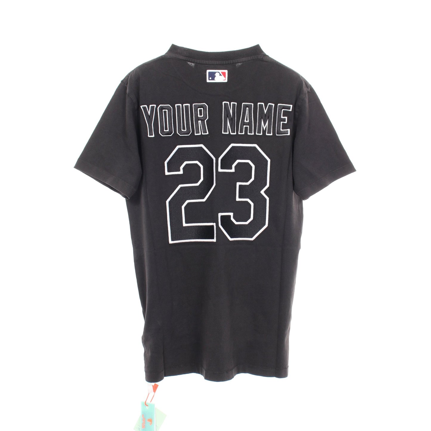 OFF-WHITE × MLB ユーズド加工 半袖Tシャツ コットン ダークグレー オフホワイト トップス OFF-WHITE