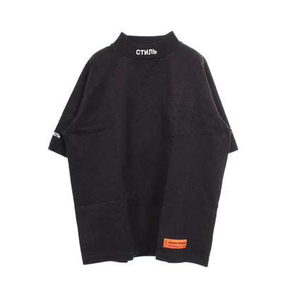 モックネック 刺繍 半袖Tシャツ コットン ブラック ヘロンプレストン トップス HERON PRESTON