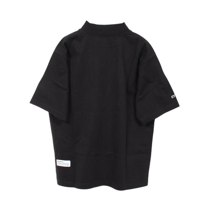モックネック 刺繍 半袖Tシャツ コットン ブラック ヘロンプレストン トップス HERON PRESTON