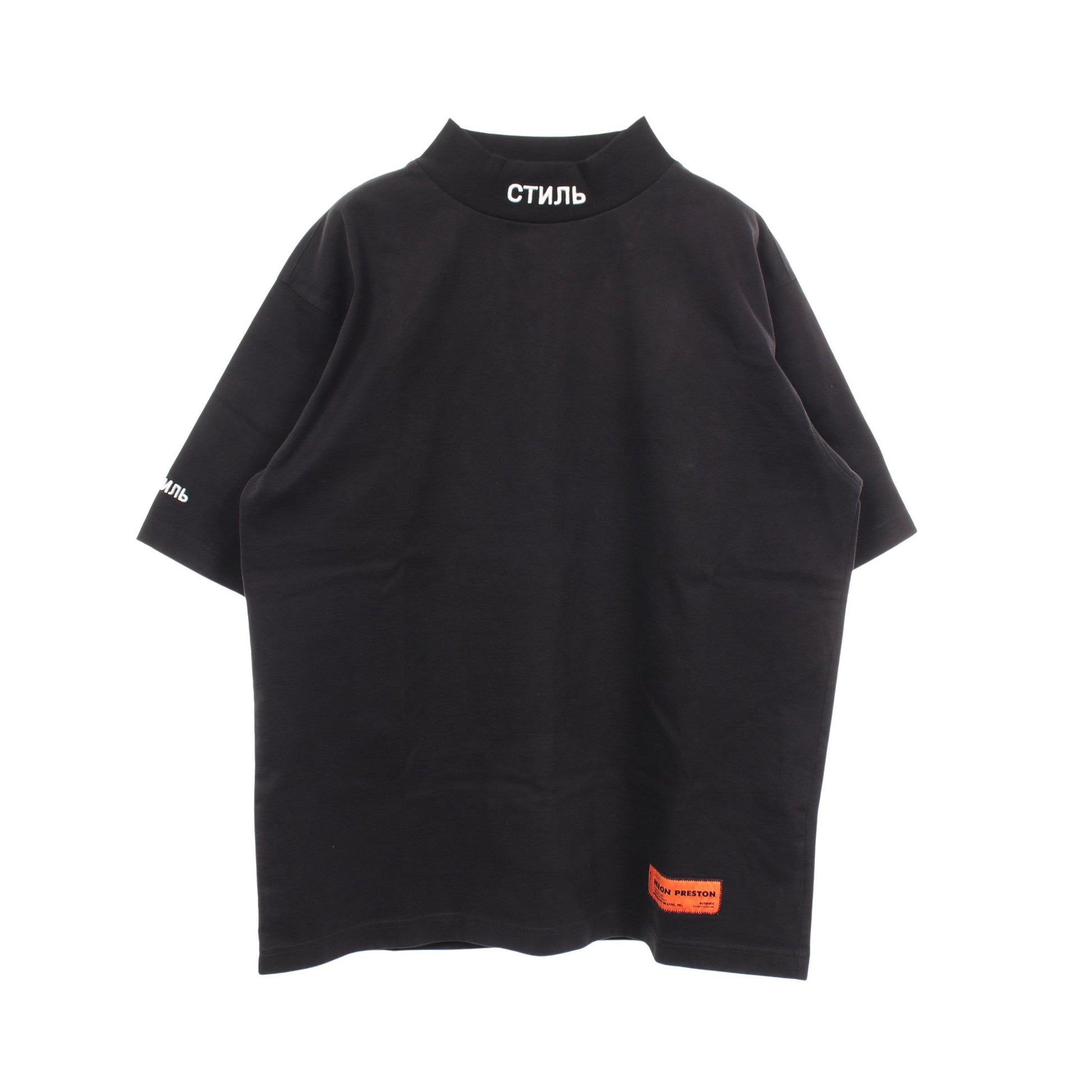 モックネック 刺繍 半袖Tシャツ コットン ブラック ヘロンプレストン トップス HERON PRESTON