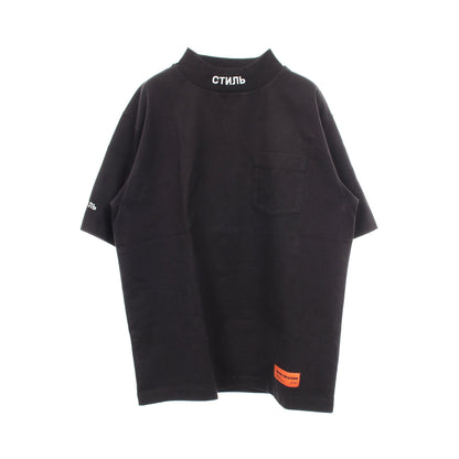 モックネック 刺繍 半袖Tシャツ コットン ブラック ヘロンプレストン トップス HERON PRESTON