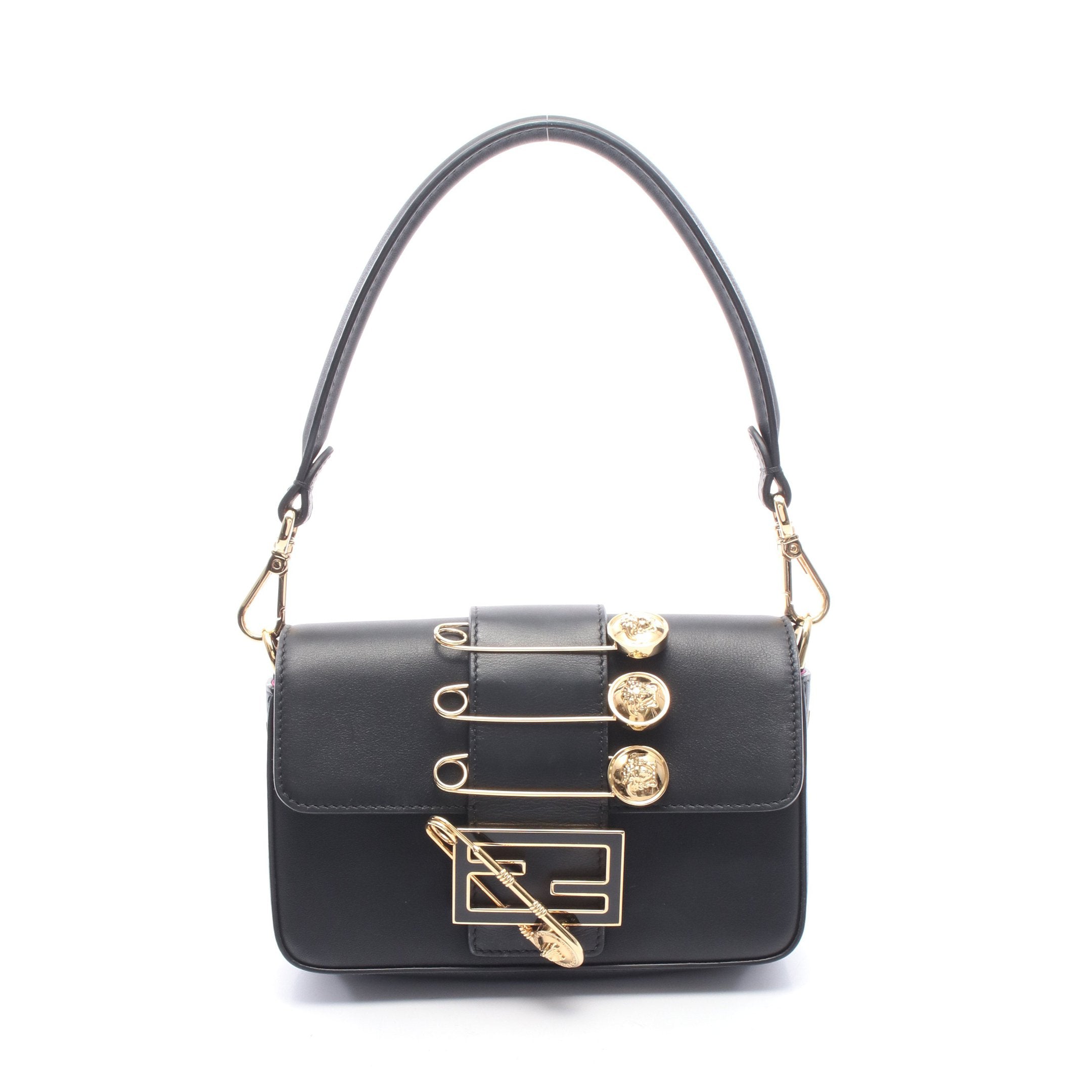 FENDI × VERSACE FENDACE バゲット ブローチ装飾 ハンドバッグ レザー