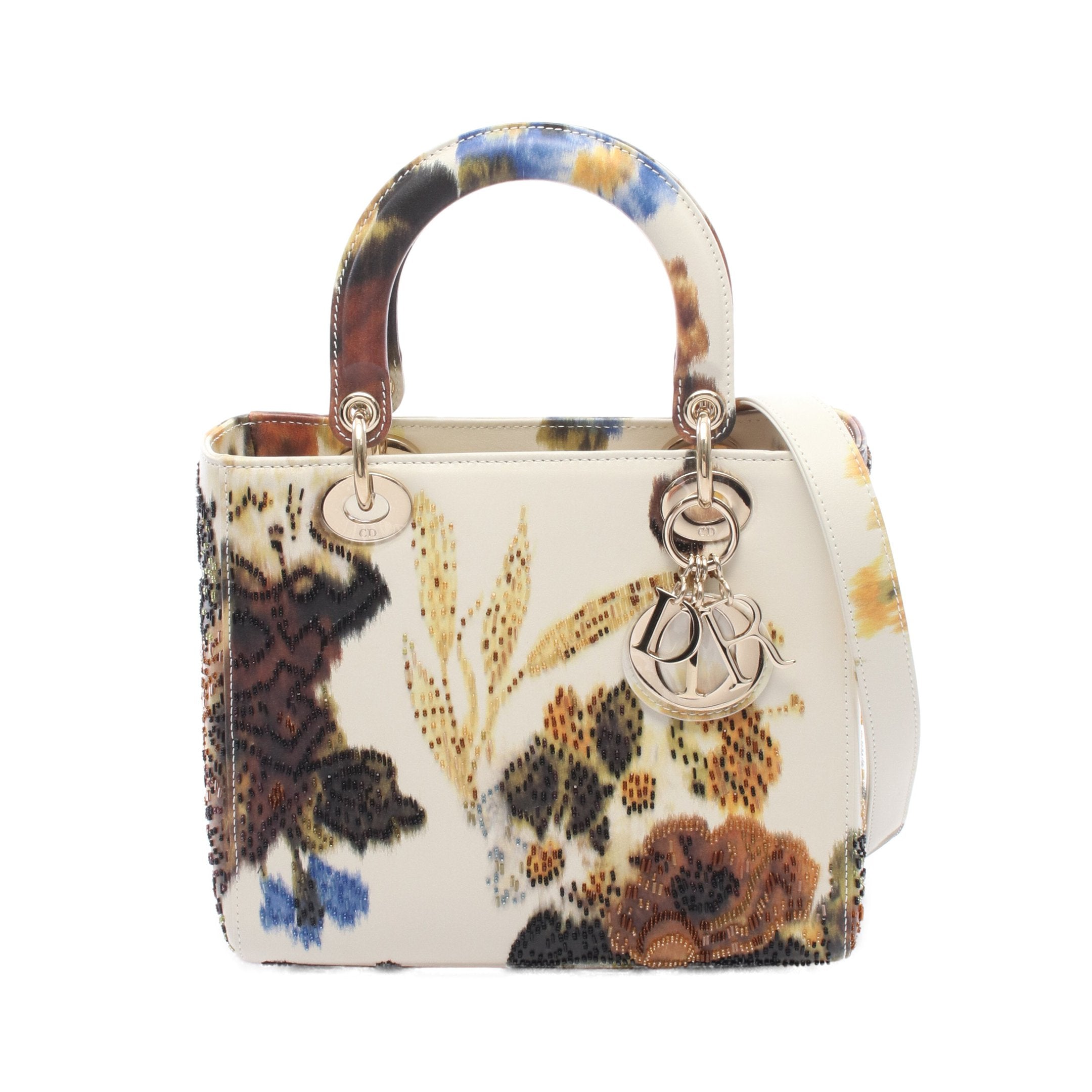 極美品 入手困難！ロロピアーナ ハンドバッグ ビーズ 宝石装飾 マルチカラー LADY DIOR レディディオール ビーズ刺繍 2WAY ハンドバッグ レザー