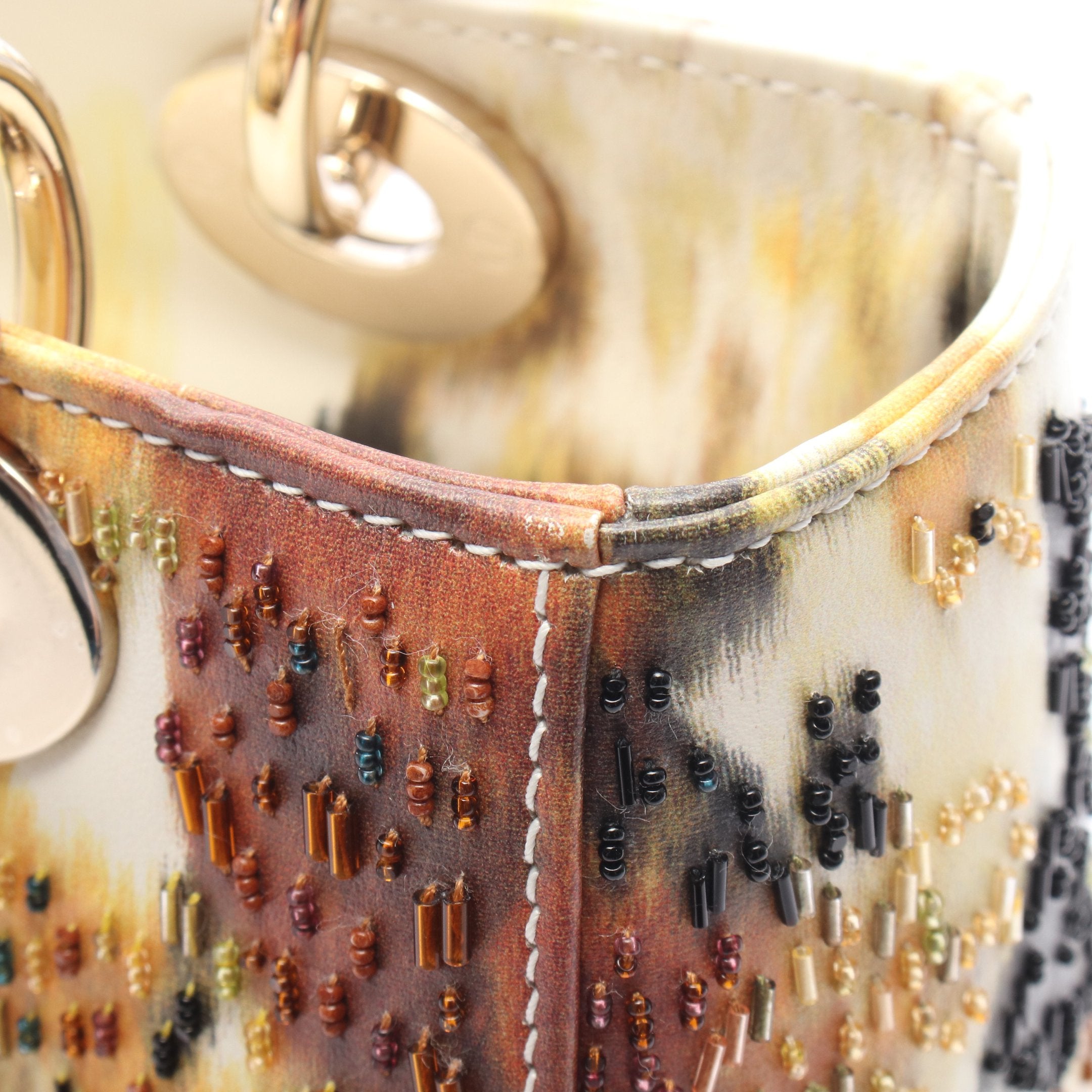 LADY DIOR レディディオール ビーズ刺繍 2WAY ハンドバッグ レザー