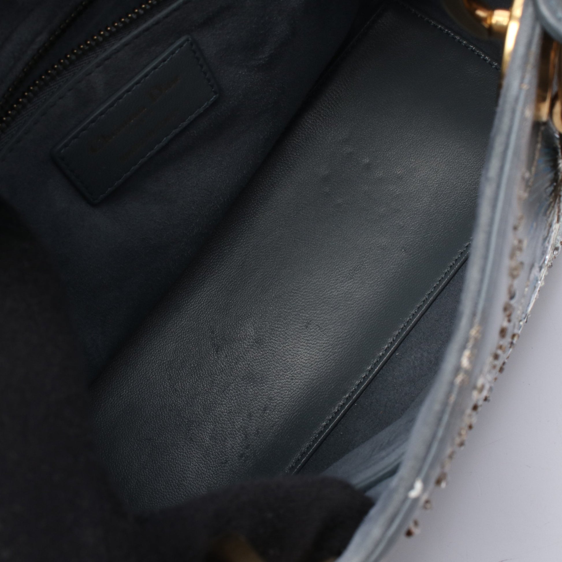 LADY DIOR レディディオール 刺繍 2WAY ハンドバッグ レザー ブルーグレー クリスチャンディオール バッグ Christian Dior