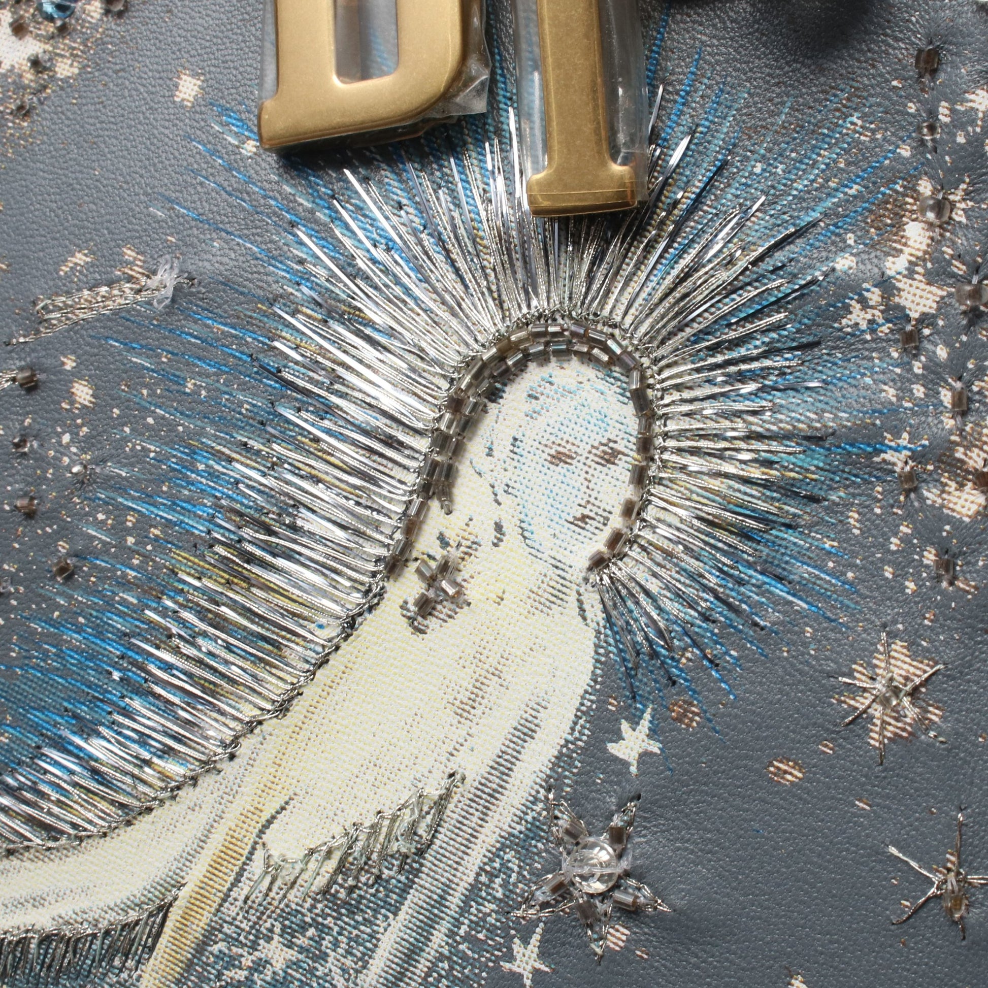 LADY DIOR レディディオール 刺繍 2WAY ハンドバッグ レザー ブルーグレー クリスチャンディオール バッグ Christian Dior
