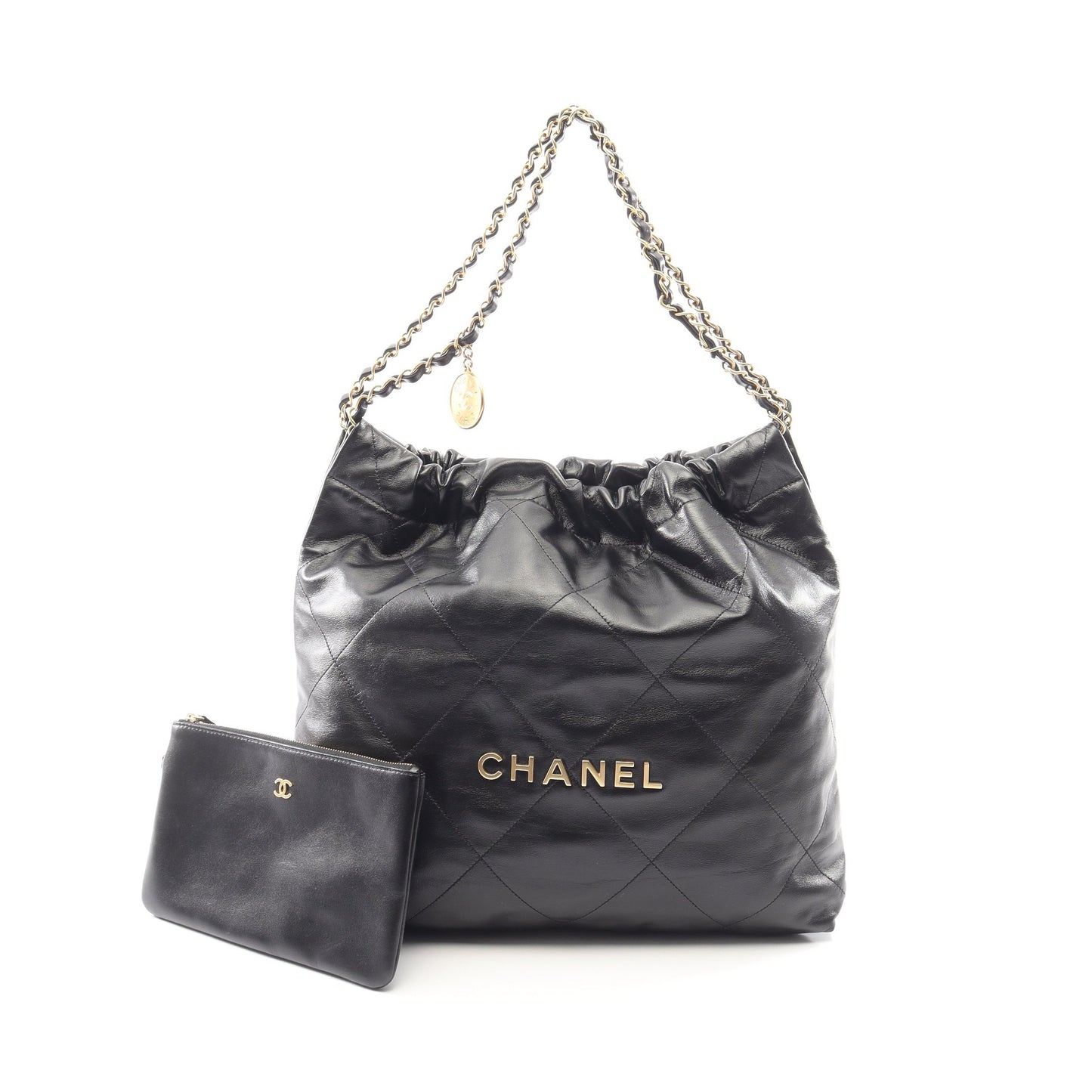 マトラッセ シャネル22 ラージ チェーンショルダーバッグ レザー ブラック ゴールド金具 シャネル バッグ CHANEL