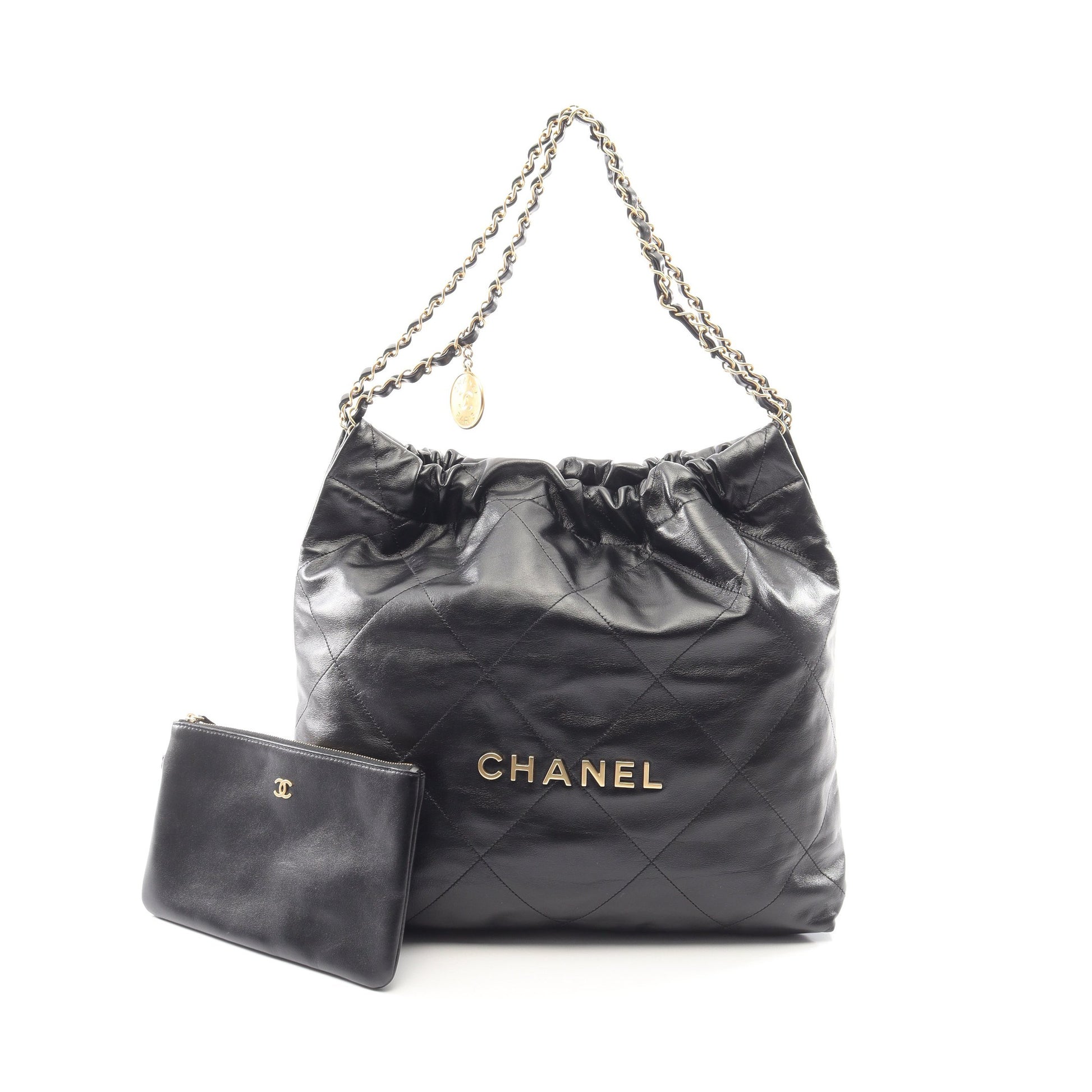 マトラッセ シャネル22 ラージ チェーンショルダーバッグ レザー ブラック ゴールド金具 シャネル バッグ CHANEL