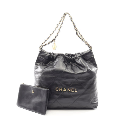 マトラッセ シャネル22 ラージ チェーンショルダーバッグ レザー ブラック ゴールド金具 シャネル バッグ CHANEL