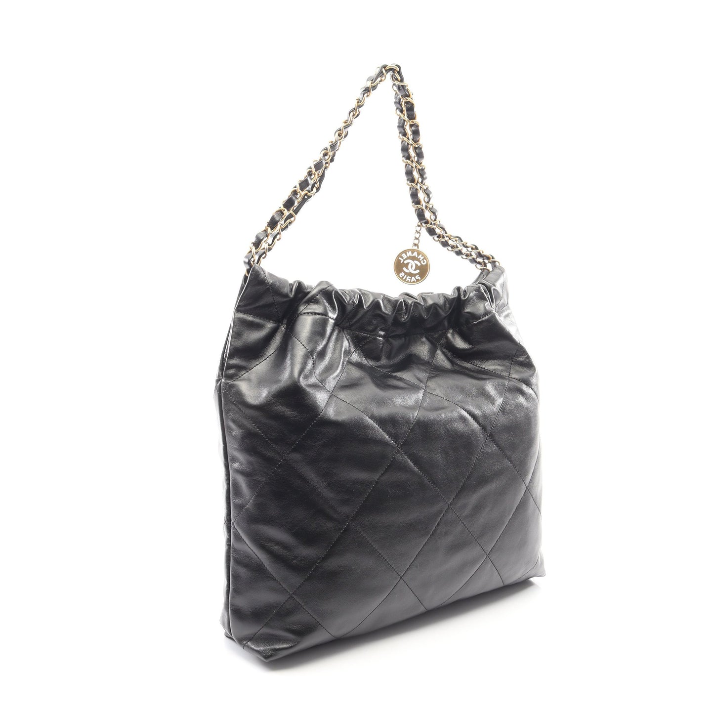 マトラッセ シャネル22 ラージ チェーンショルダーバッグ レザー ブラック ゴールド金具 シャネル バッグ CHANEL