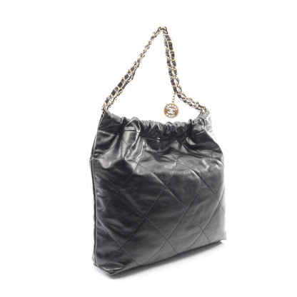 マトラッセ シャネル22 ラージ チェーンショルダーバッグ レザー ブラック ゴールド金具 シャネル バッグ CHANEL