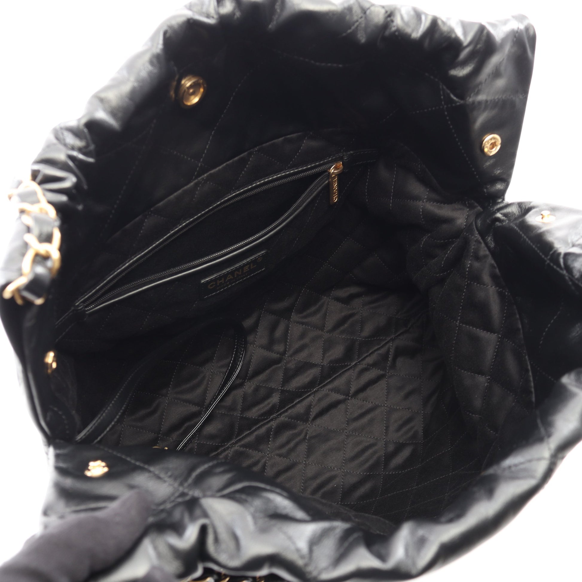 マトラッセ シャネル22 ラージ チェーンショルダーバッグ レザー ブラック ゴールド金具 シャネル バッグ CHANEL