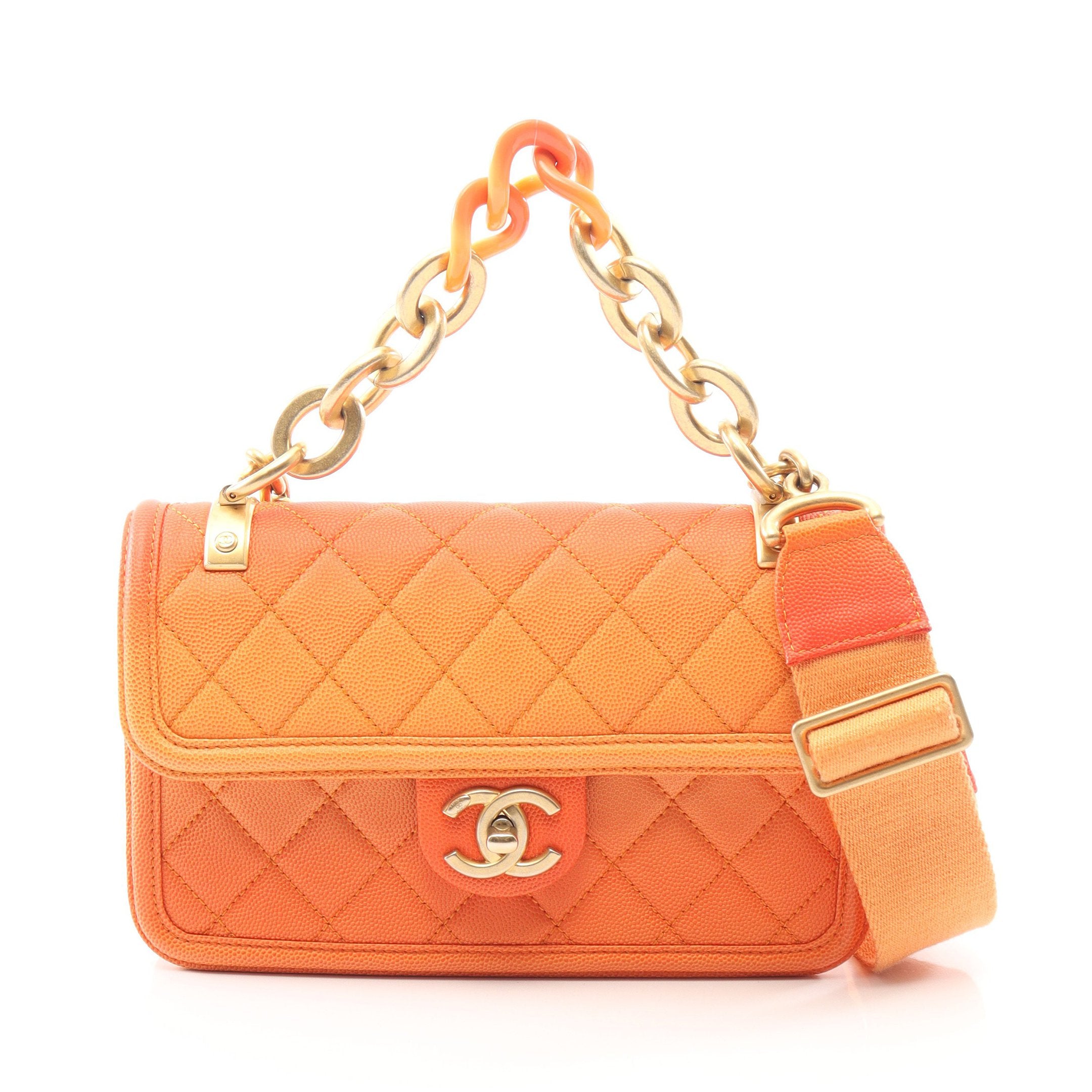 シャネル CHANEL マトラッセ 巾着 キルティング バックパック カバン リュックサック 2WAYバッグ ショルダーバッグ キャビアスキン オレンジ CHANEL - シャネル CHANEL マトラッセ 巾着 キルティング バックパック