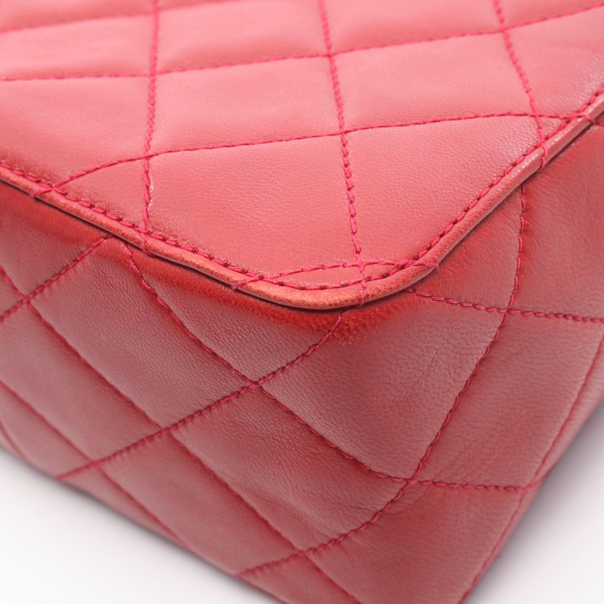 マトラッセ チェーンハンドバッグ ラムスキン レッド シルバー金具 シャネル バッグ CHANEL