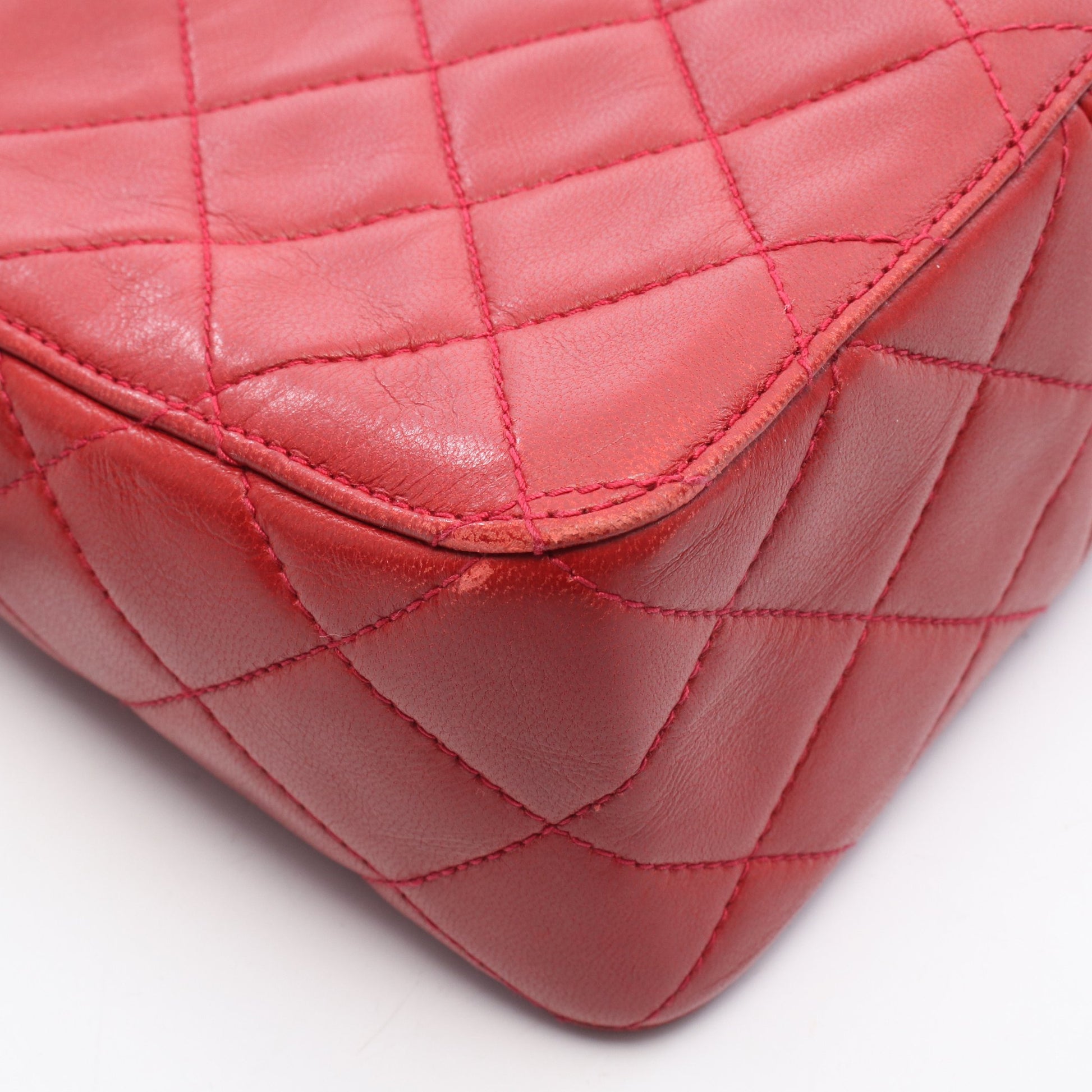 マトラッセ チェーンハンドバッグ ラムスキン レッド シルバー金具 シャネル バッグ CHANEL