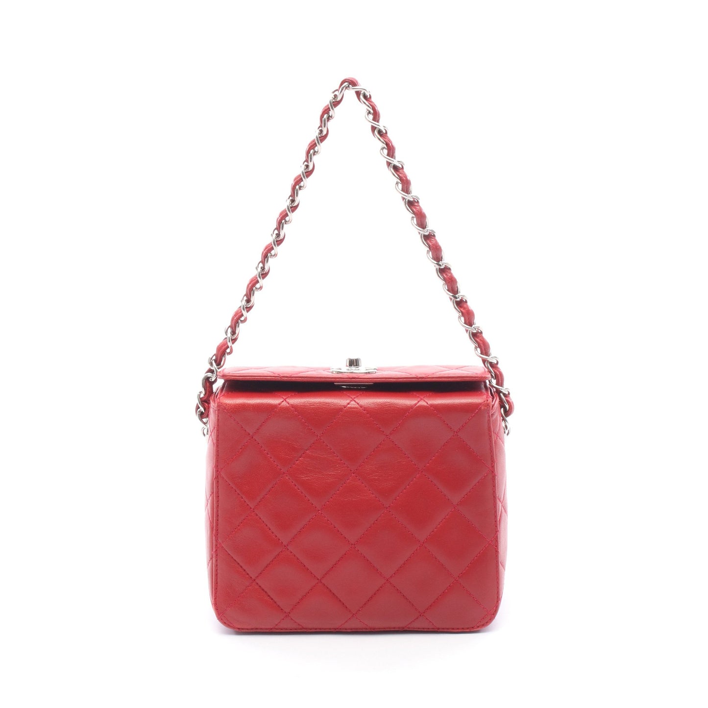 マトラッセ チェーンハンドバッグ ラムスキン レッド シルバー金具 シャネル バッグ CHANEL