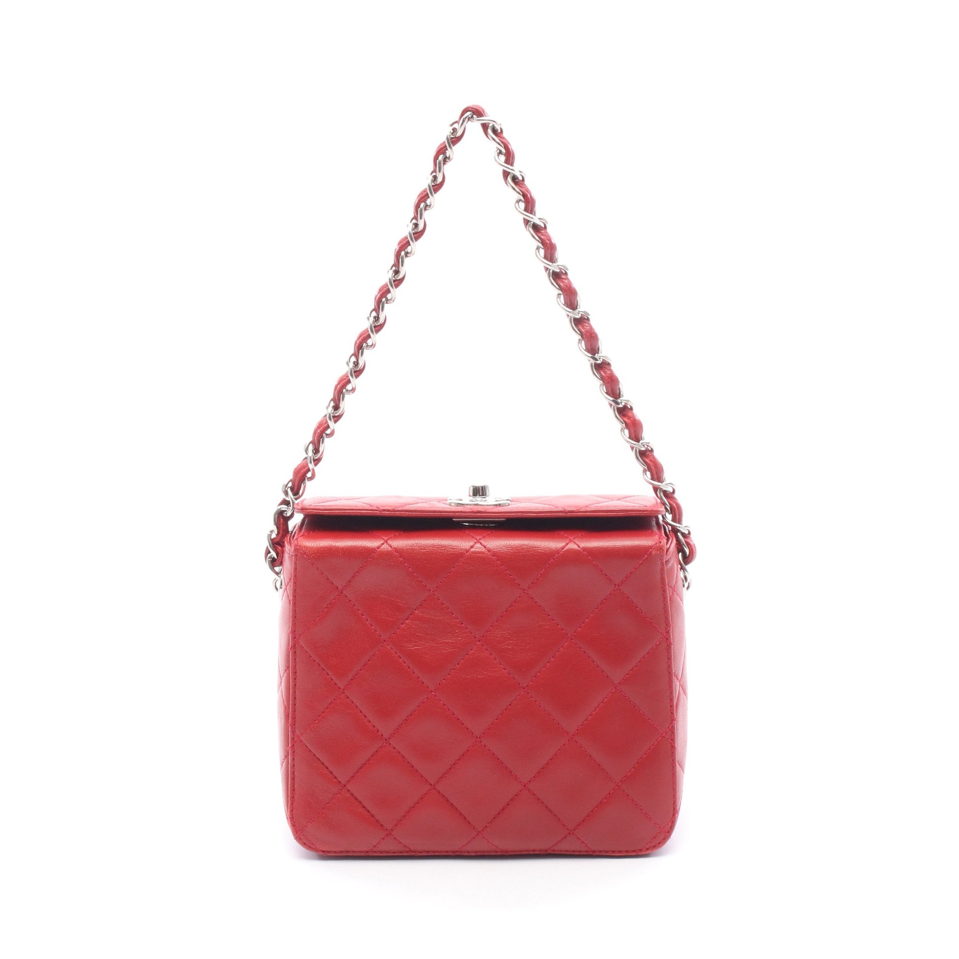 マトラッセ チェーンハンドバッグ ラムスキン レッド シルバー金具 シャネル バッグ CHANEL