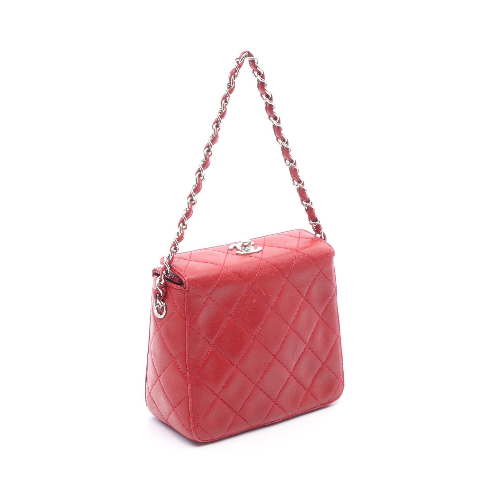 マトラッセ チェーンハンドバッグ ラムスキン レッド シルバー金具 シャネル バッグ CHANEL