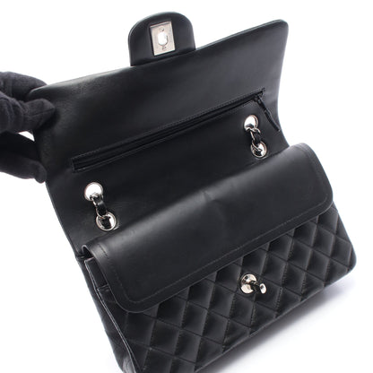 マトラッセ Wフラップ Wチェーンショルダーバッグ ラムスキン ブラック シルバー金具 シャネル バッグ CHANEL