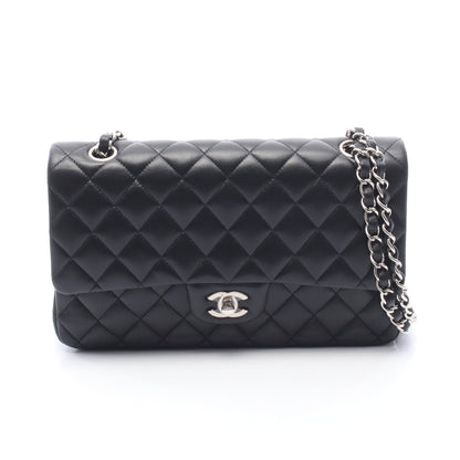 マトラッセ Wフラップ Wチェーンショルダーバッグ ラムスキン ブラック シルバー金具 シャネル バッグ CHANEL