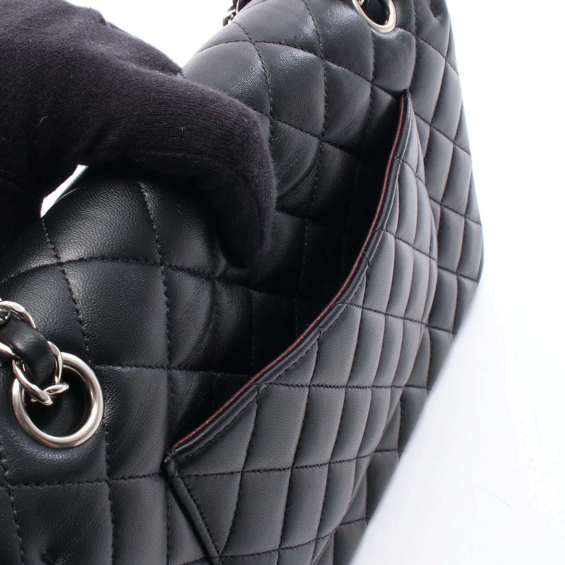マトラッセ Wフラップ Wチェーンショルダーバッグ ラムスキン ブラック シルバー金具 シャネル バッグ CHANEL