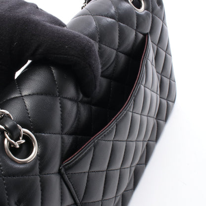 マトラッセ Wフラップ Wチェーンショルダーバッグ ラムスキン ブラック シルバー金具 シャネル バッグ CHANEL