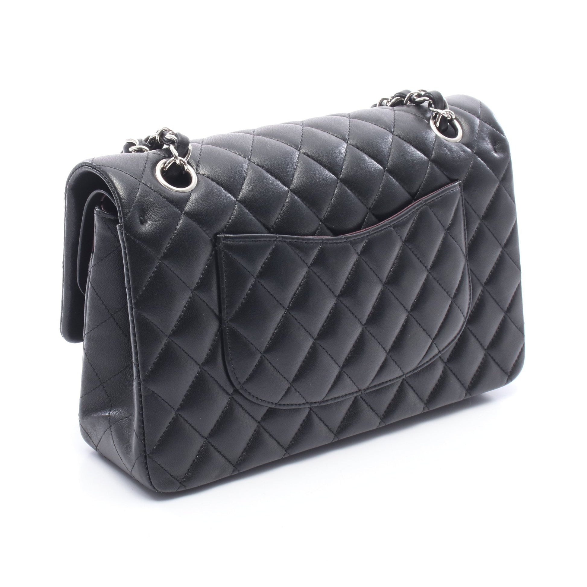 マトラッセ Wフラップ Wチェーンショルダーバッグ ラムスキン ブラック シルバー金具 シャネル バッグ CHANEL