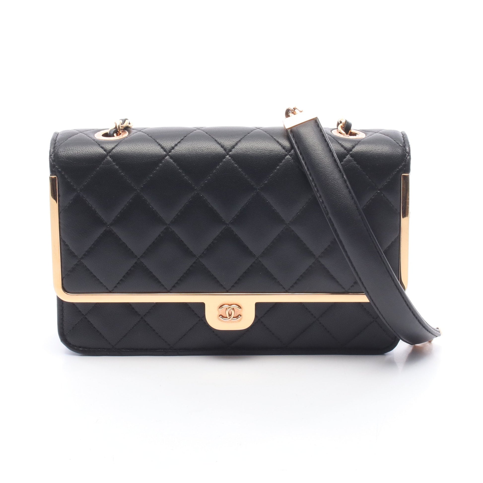 マトラッセ チェーンウォレット チェーンウォレット ラムスキン ブラック ゴールド金具 シャネル バッグ CHANEL