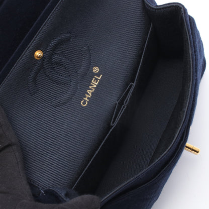 マトラッセ Wフラップ Wチェーンショルダーバッグ コットンジャージ ネイビー ゴールド金具 シャネル バッグ CHANEL