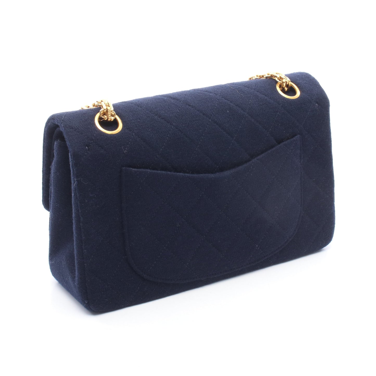 マトラッセ Wフラップ Wチェーンショルダーバッグ コットンジャージ ネイビー ゴールド金具 シャネル バッグ CHANEL