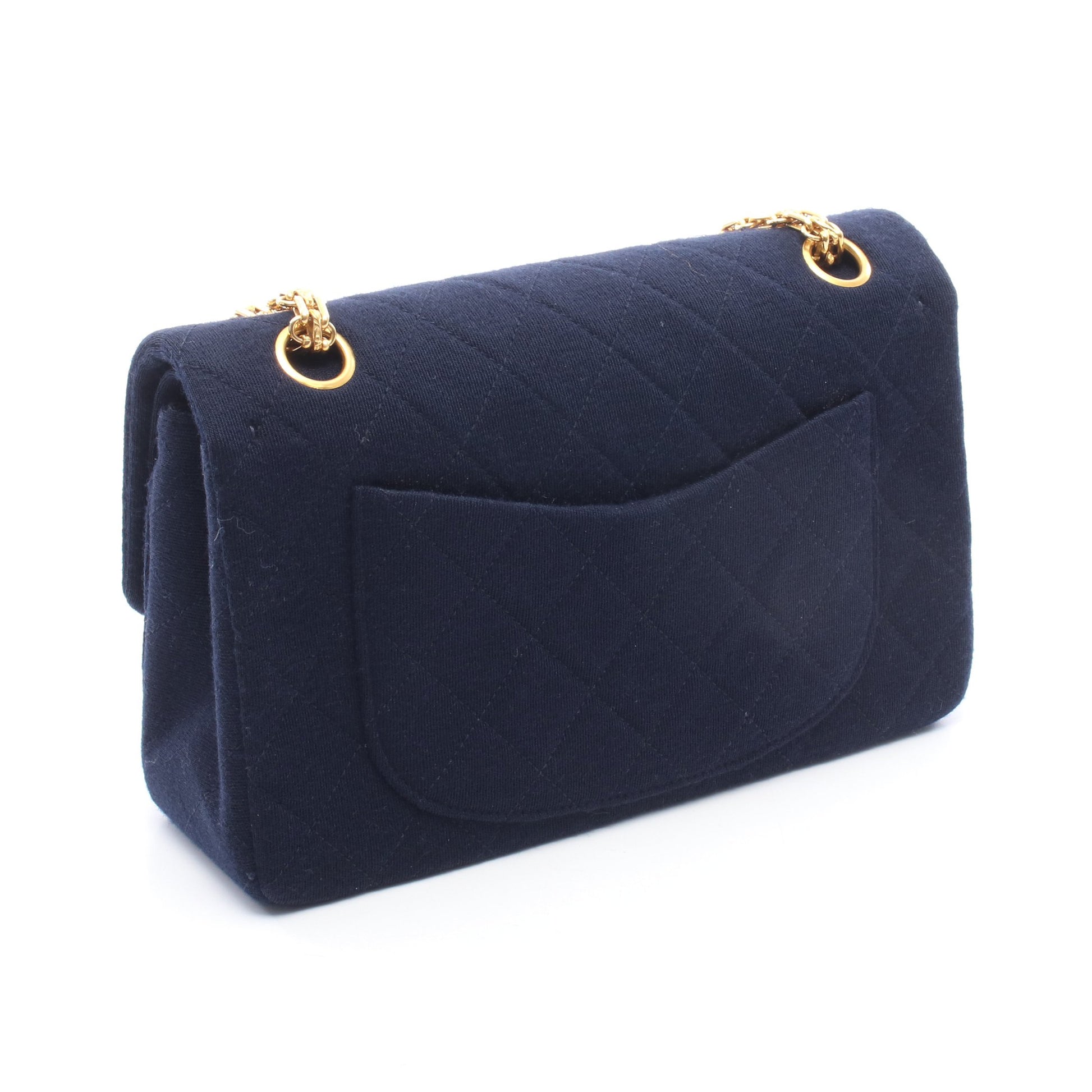 マトラッセ Wフラップ Wチェーンショルダーバッグ コットンジャージ ネイビー ゴールド金具 シャネル バッグ CHANEL