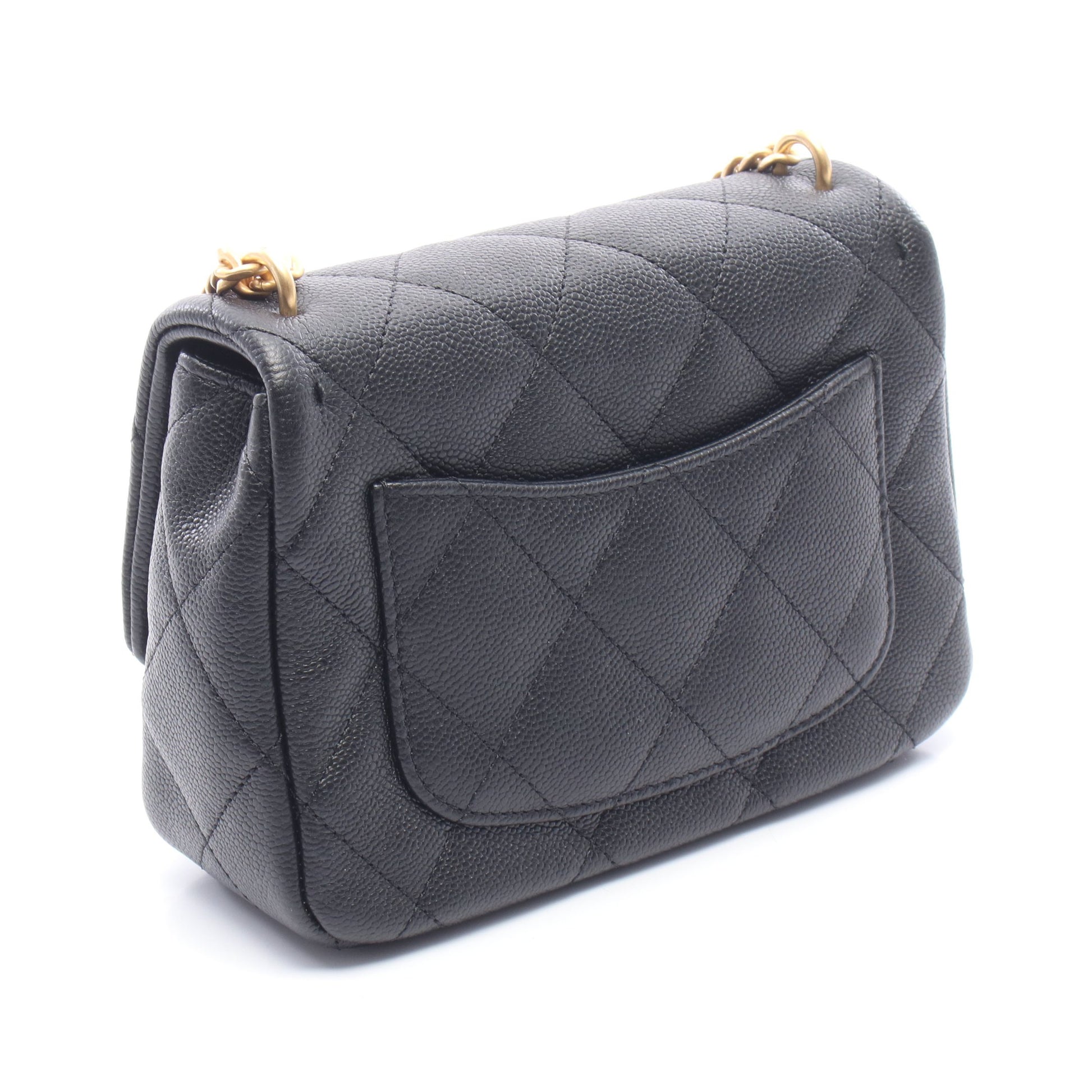 マトラッセ Wチェーンショルダーバッグ キャビアスキン ブラック ゴールド金具 シャネル バッグ CHANEL
