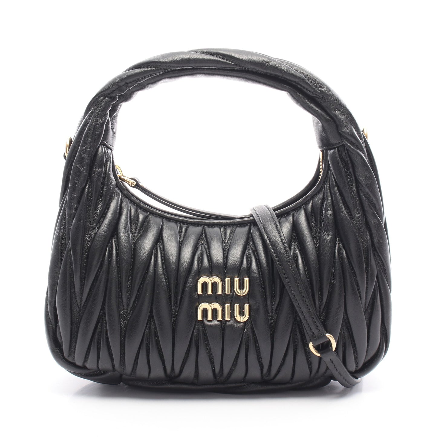 ワンダー マテラッセ ホーボーバッグ 2WAY ハンドバッグ レザー ブラック ミュウミュウ バッグ miu miu
