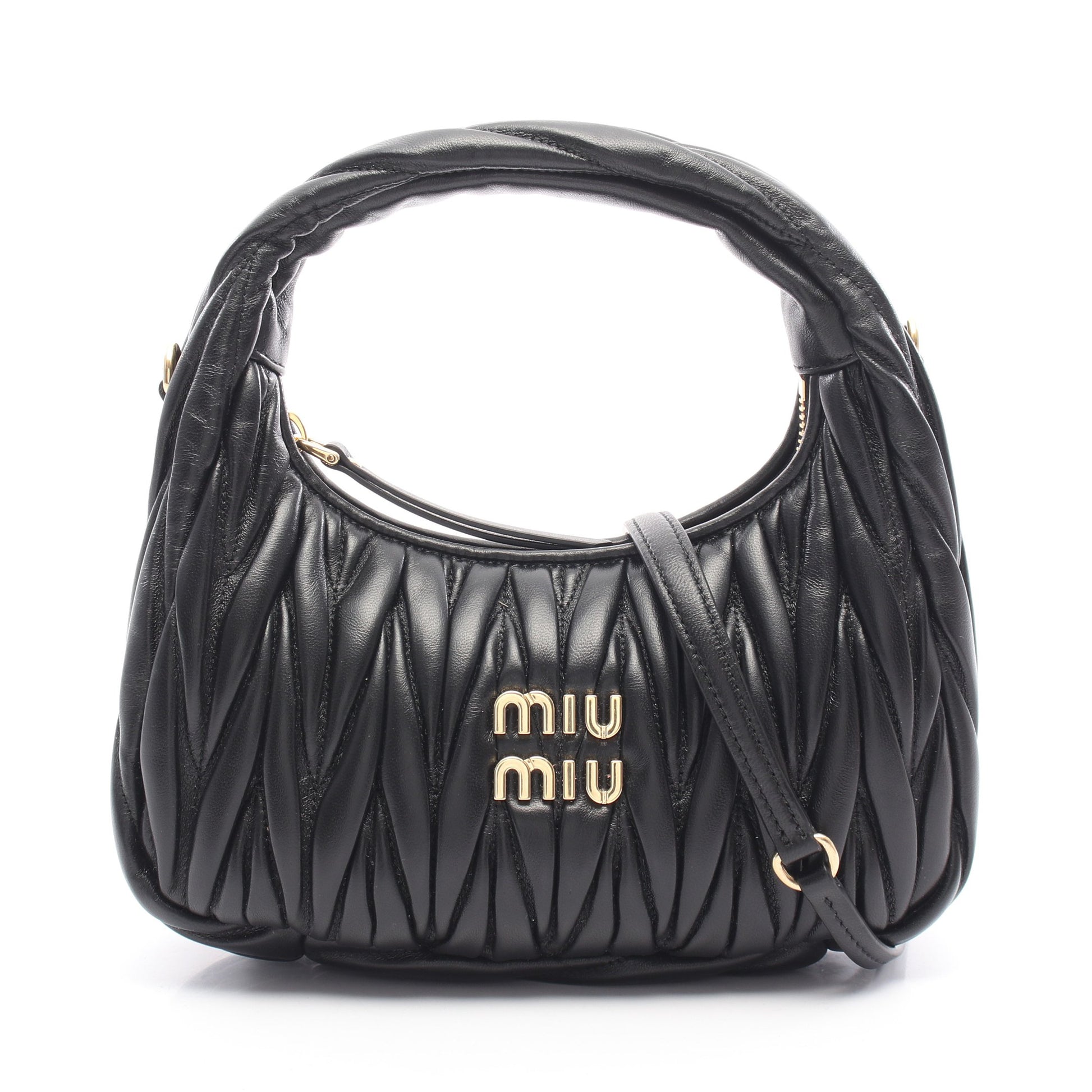 ワンダー マテラッセ ホーボーバッグ 2WAY ハンドバッグ レザー ブラック ミュウミュウ バッグ miu miu
