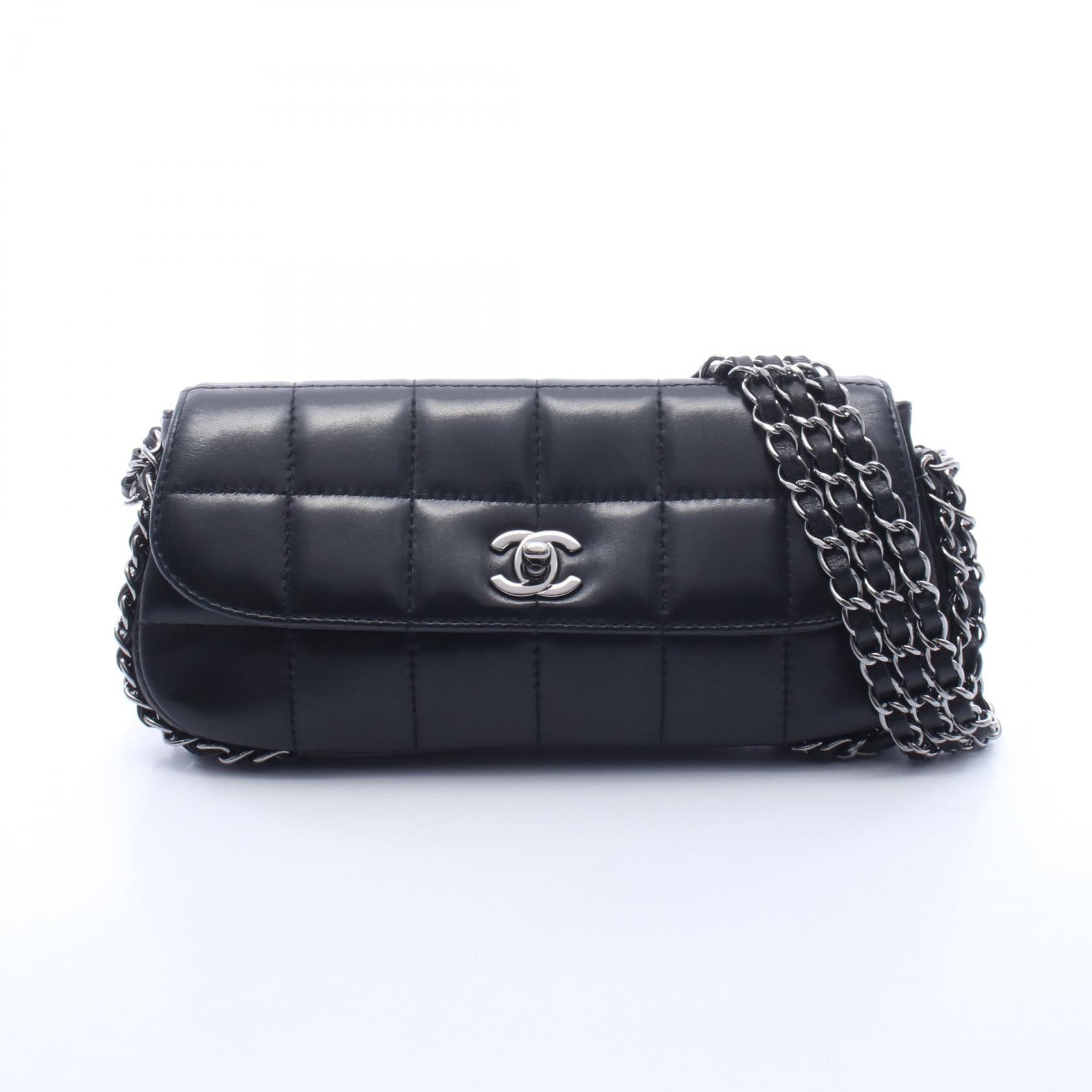 チョコバー チェーンショルダーバッグ ラムスキン ブラック シルバー金具 シャネル バッグ CHANEL