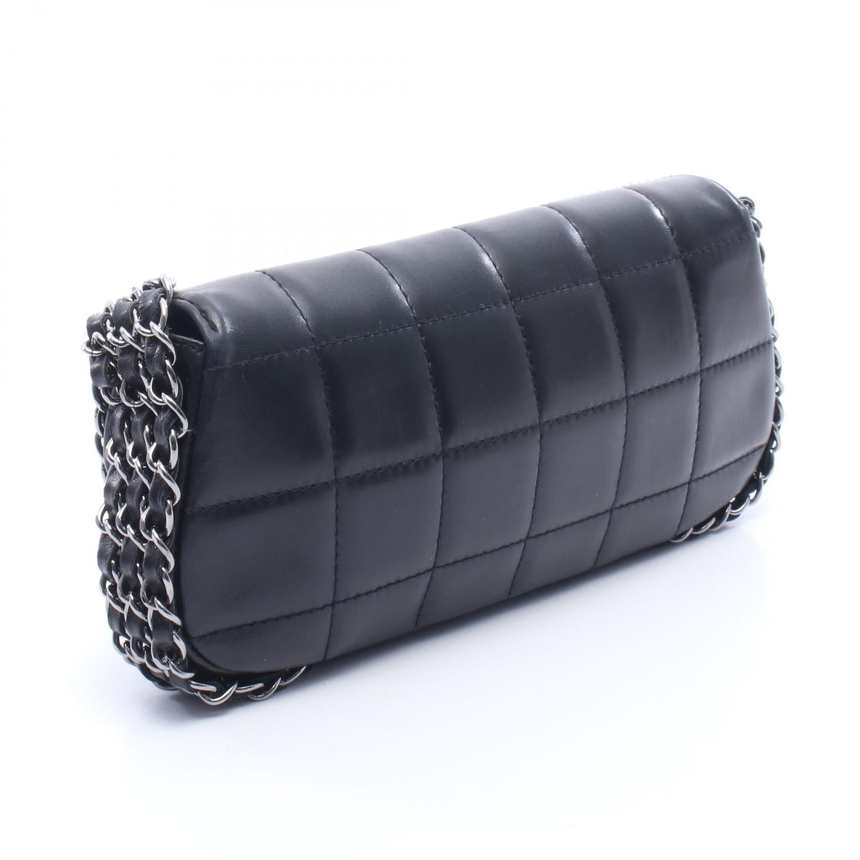 チョコバー チェーンショルダーバッグ ラムスキン ブラック シルバー金具 シャネル バッグ CHANEL
