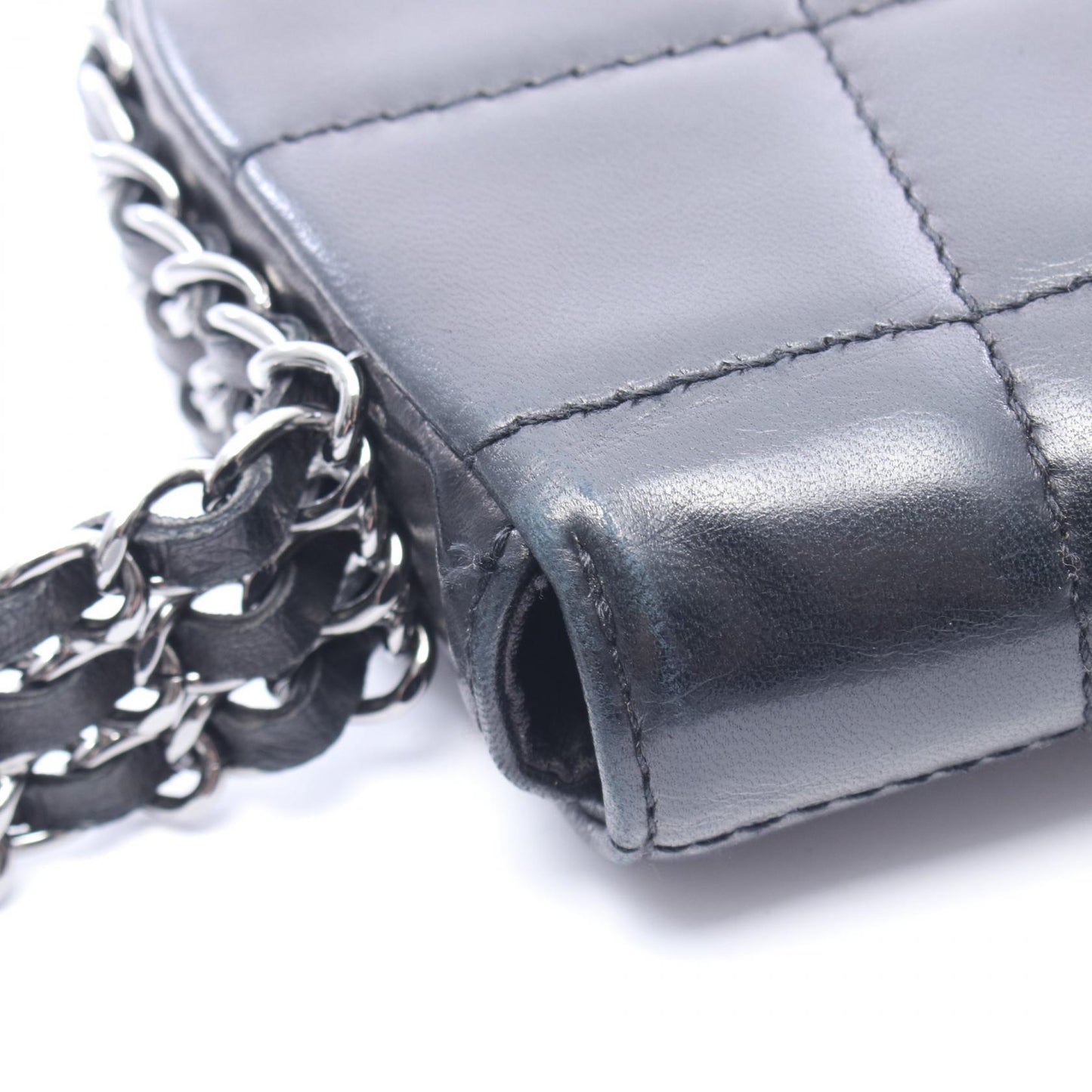 チョコバー チェーンショルダーバッグ ラムスキン ブラック シルバー金具 シャネル バッグ CHANEL