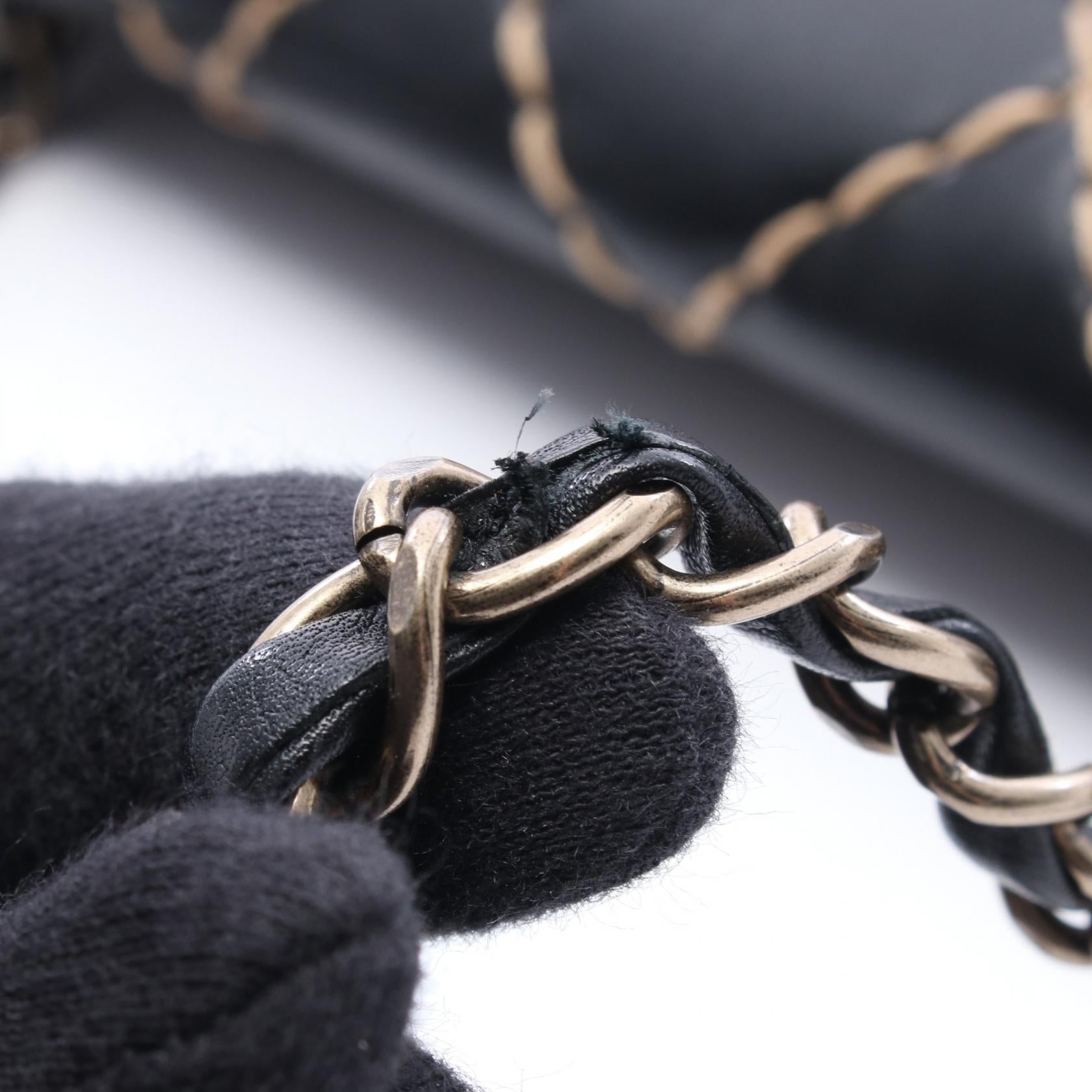 ワイルドステッチ Wチェーンショルダーバッグ レザー ブラック ゴールド金具 シャネル バッグ CHANEL