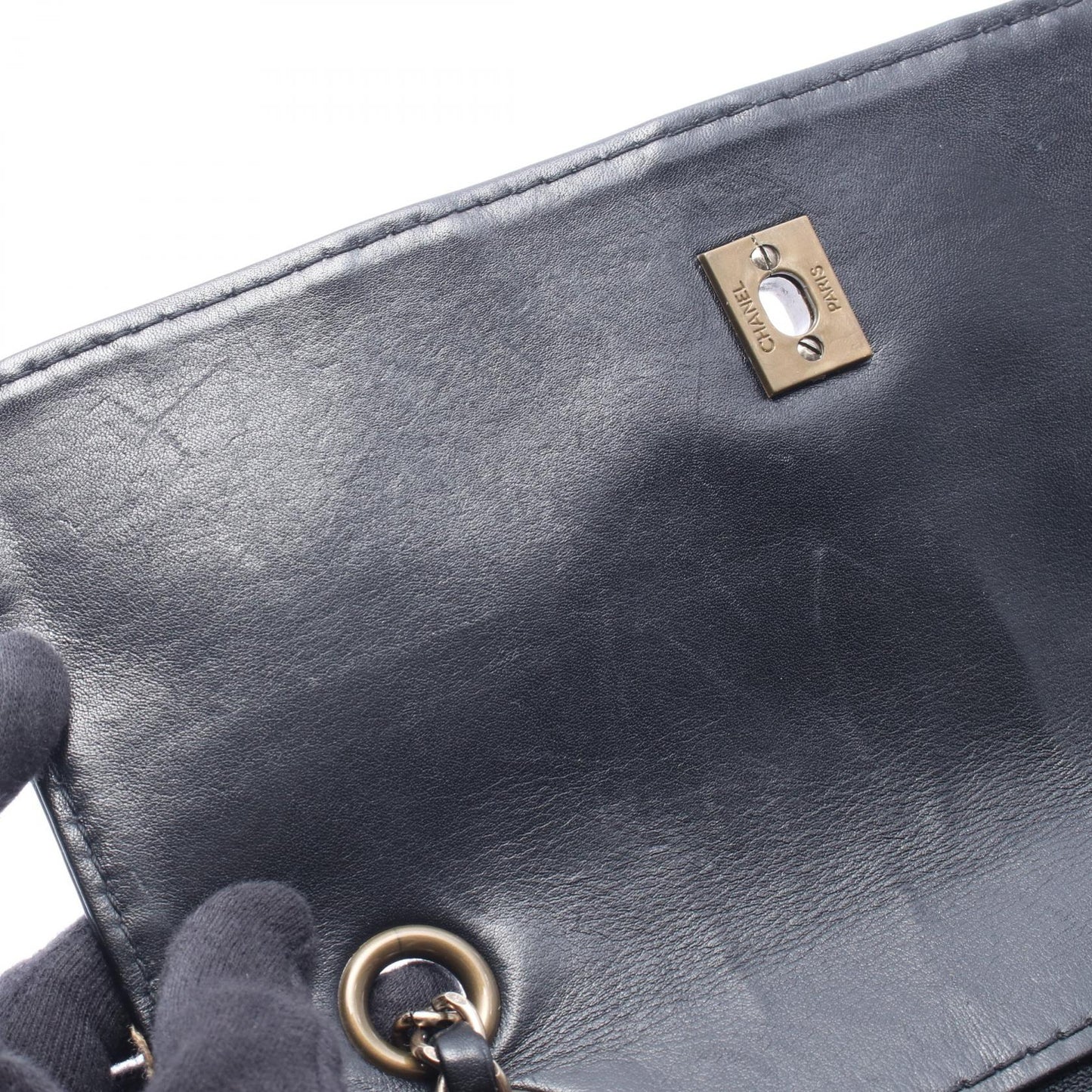 ワイルドステッチ Wチェーンショルダーバッグ レザー ブラック ゴールド金具 シャネル バッグ CHANEL
